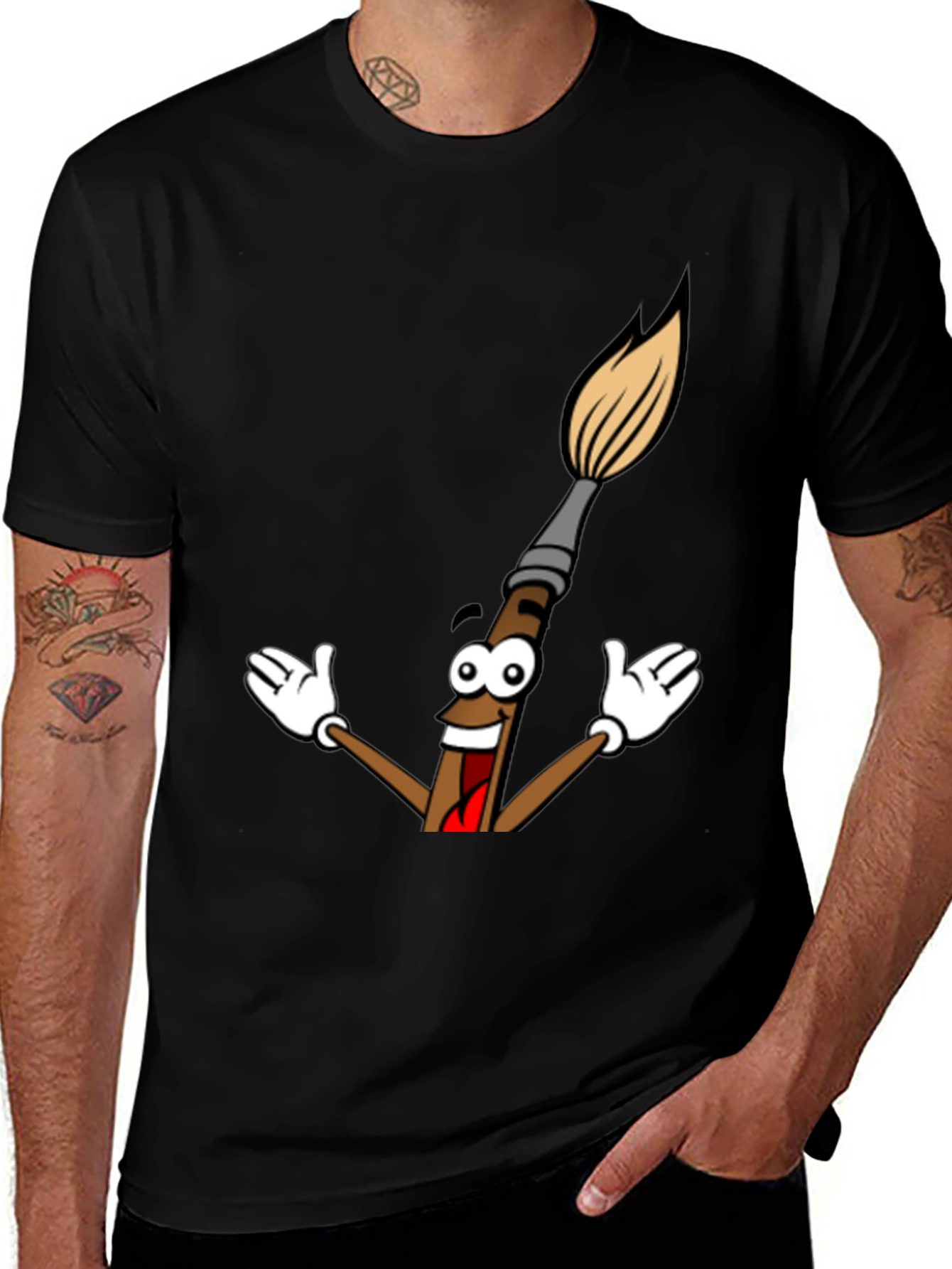 Variant 22 of Cartoon Paintbrush Graphic Tee - Black