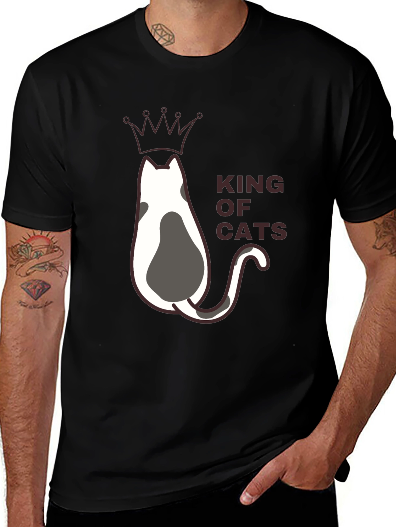 Variant 2 of King of Cats Black T-Shirt - Unique Crowned Cat Design