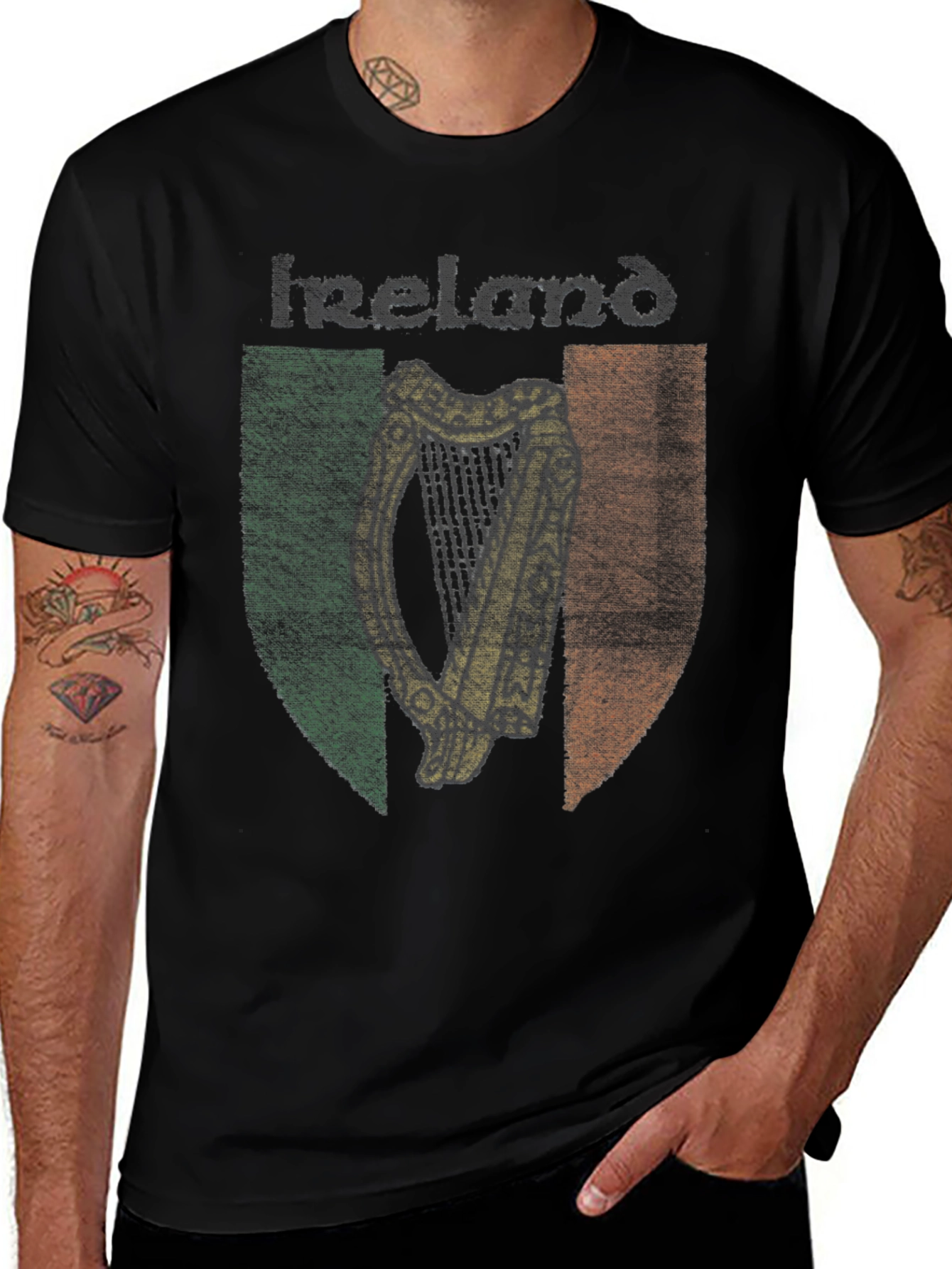 Variant 4 of Ireland Flag Harp Graphic Black T-Shirt