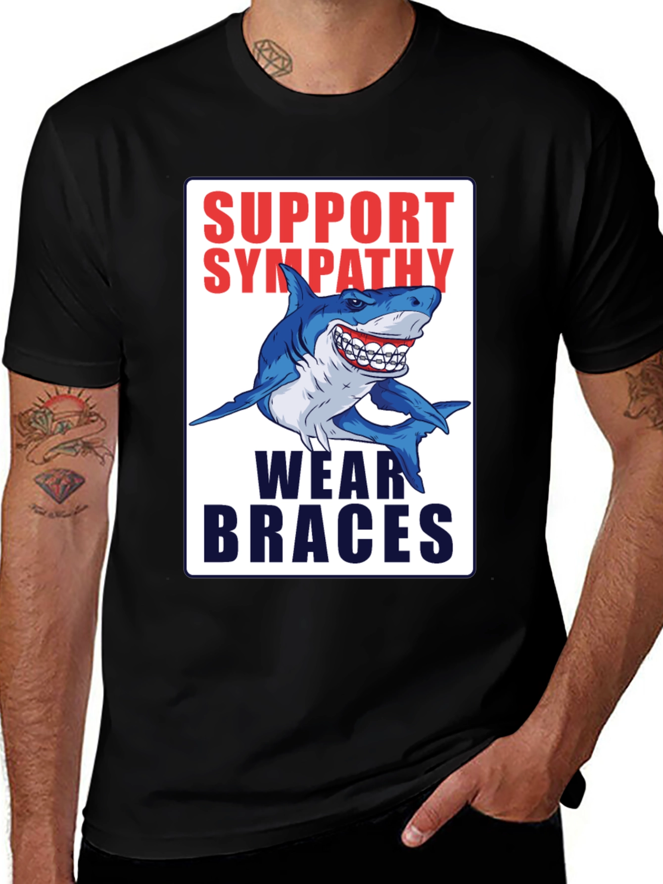 Variant 15 of Funny Shark Braces T-Shirt: Support Sympathy Wear Braces