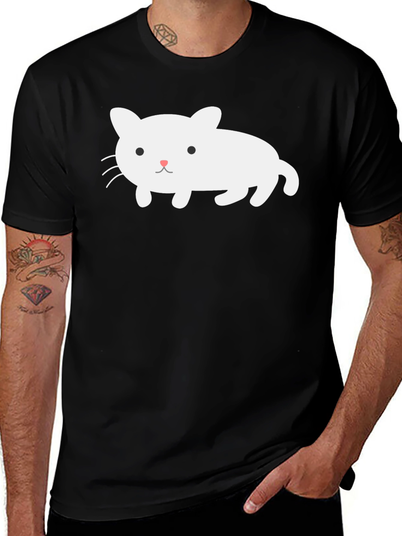 Variant 26 of Cute White Cat Graphic Black T-Shirt