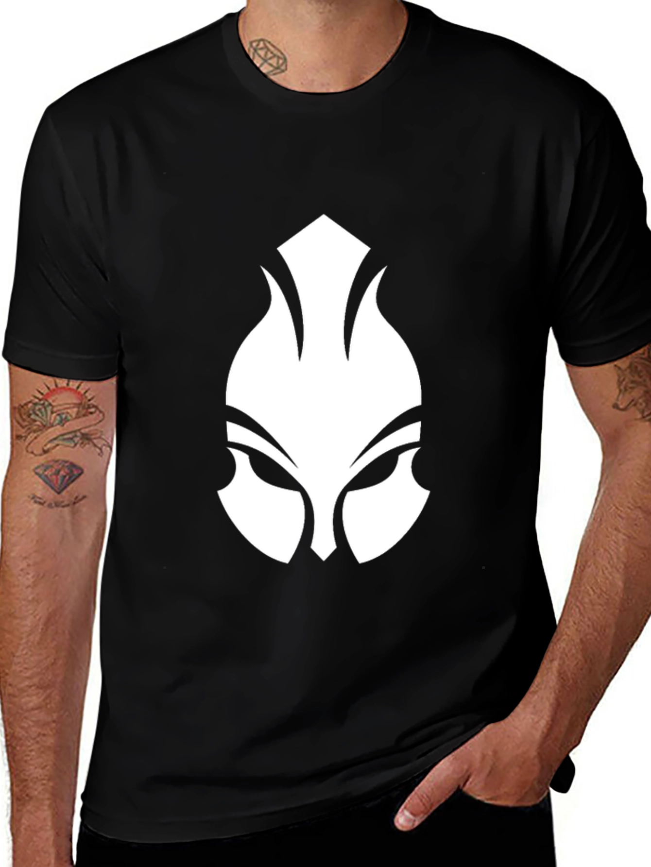 Variant 28 of Graphic Black T-Shirt - White Spartan Mask Design