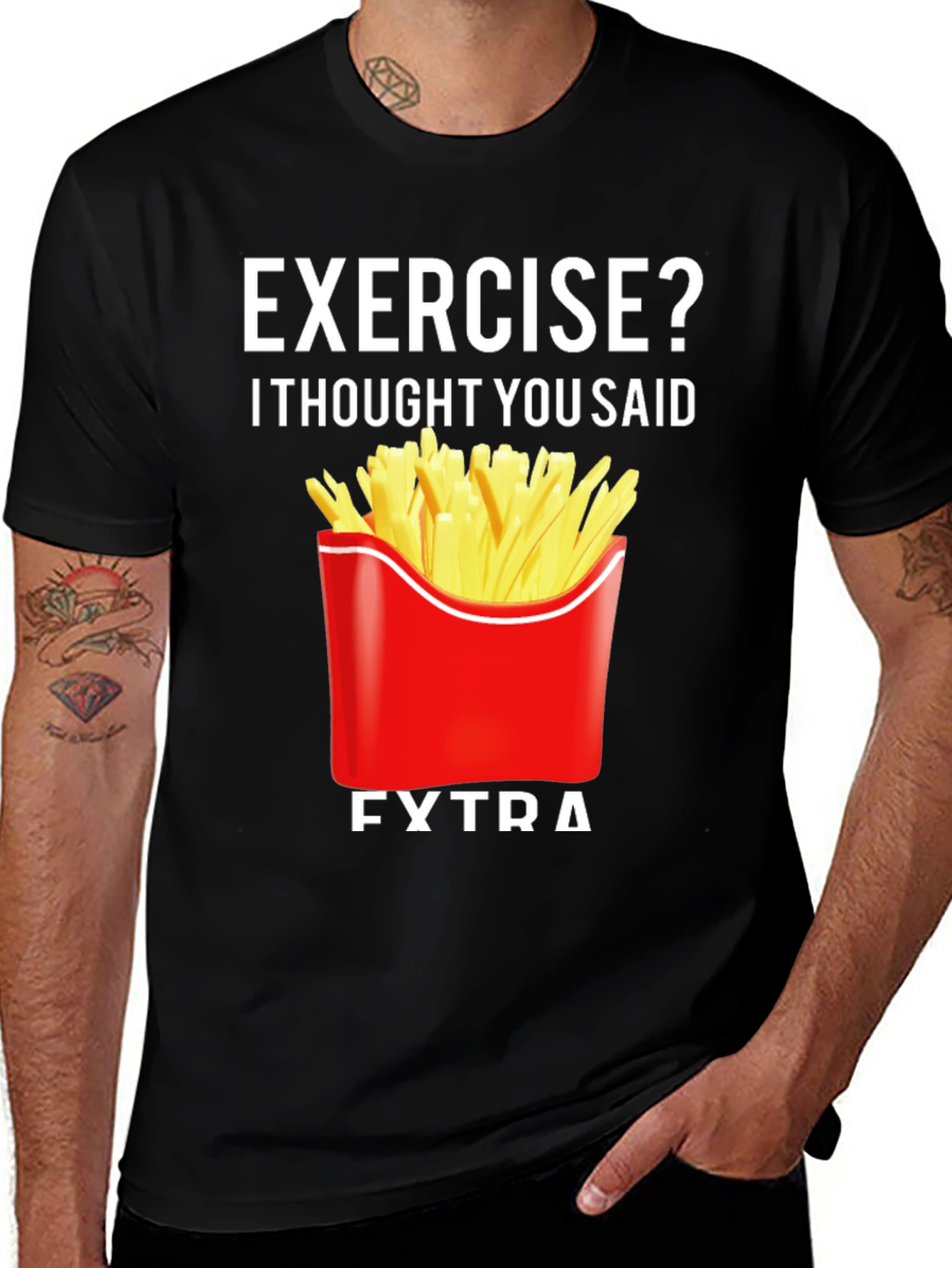 Variant 24 of Exercise? Extra Fries T-Shirt - Funny Foodie Tee