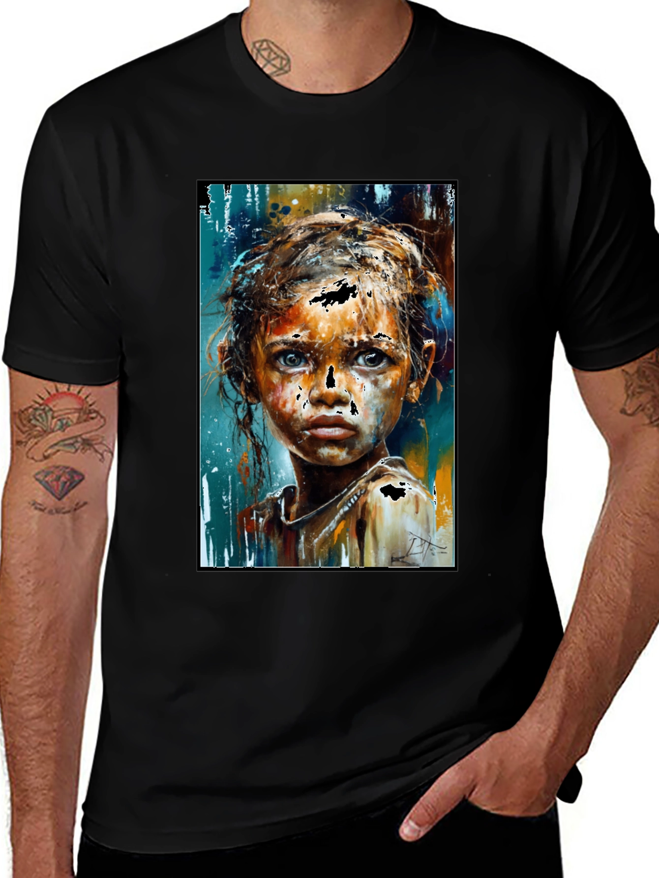 Expressive Portrait Graphic Black T-Shirt