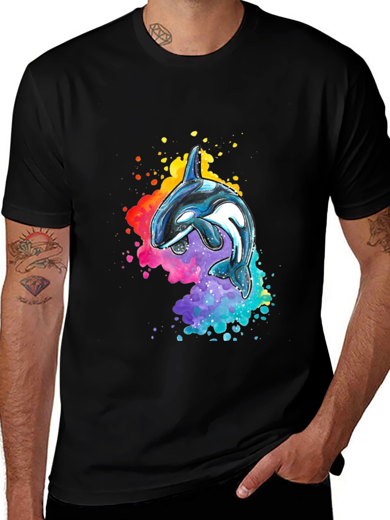 Variant 9 of Watercolor Orca Black T-Shirt - Killer Whale Tee