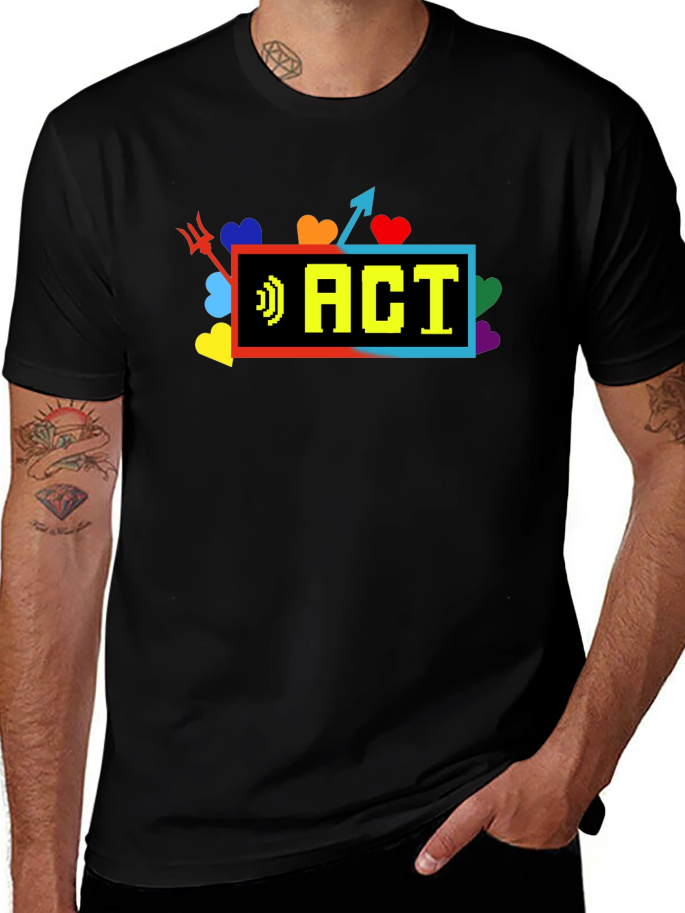 Variant 30 of Retro Gamer 'ACT' Pixel Art Black T-Shirt