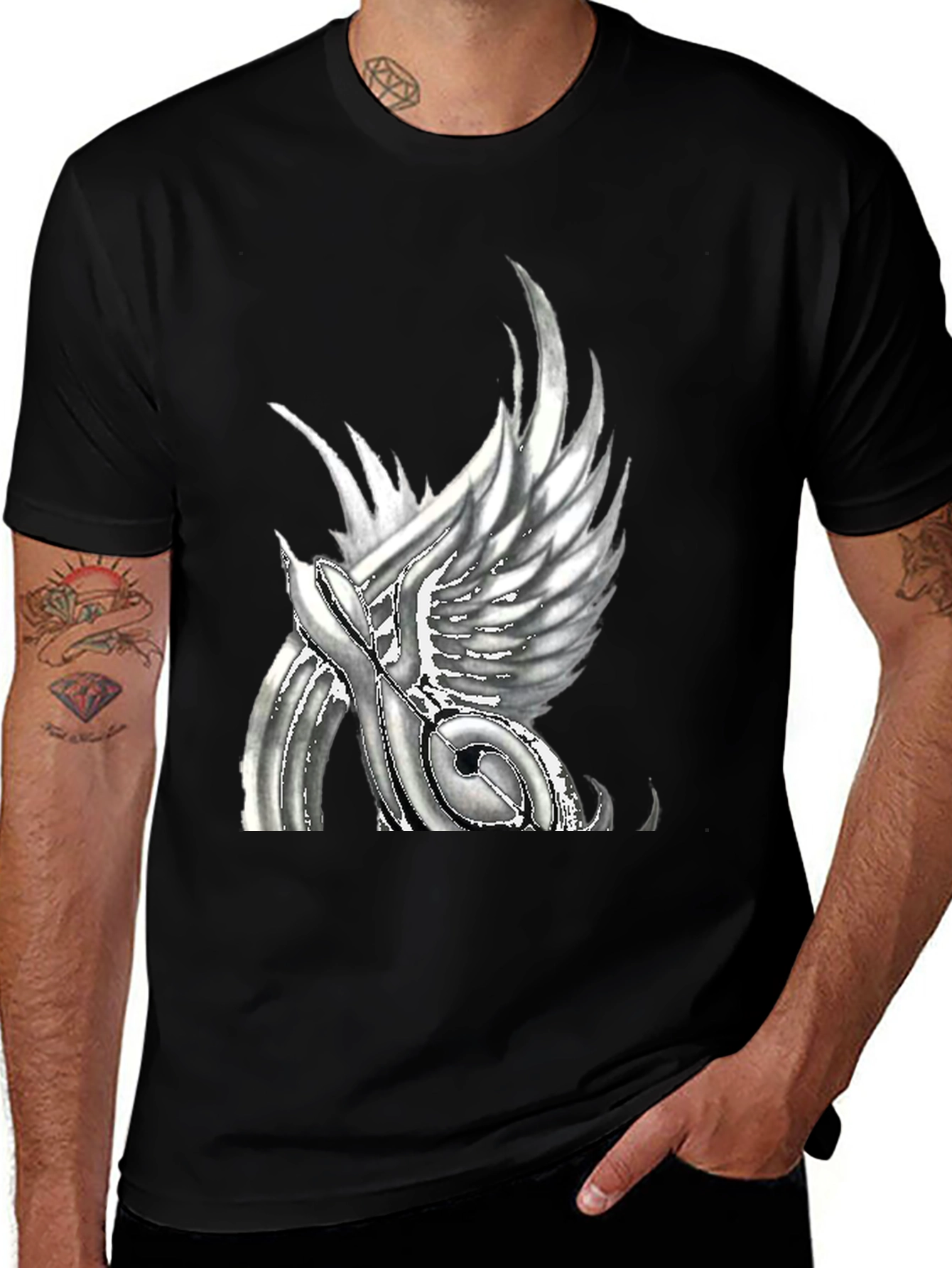 Black Winged Music Note T-Shirt - Unique Graphic Tee main image