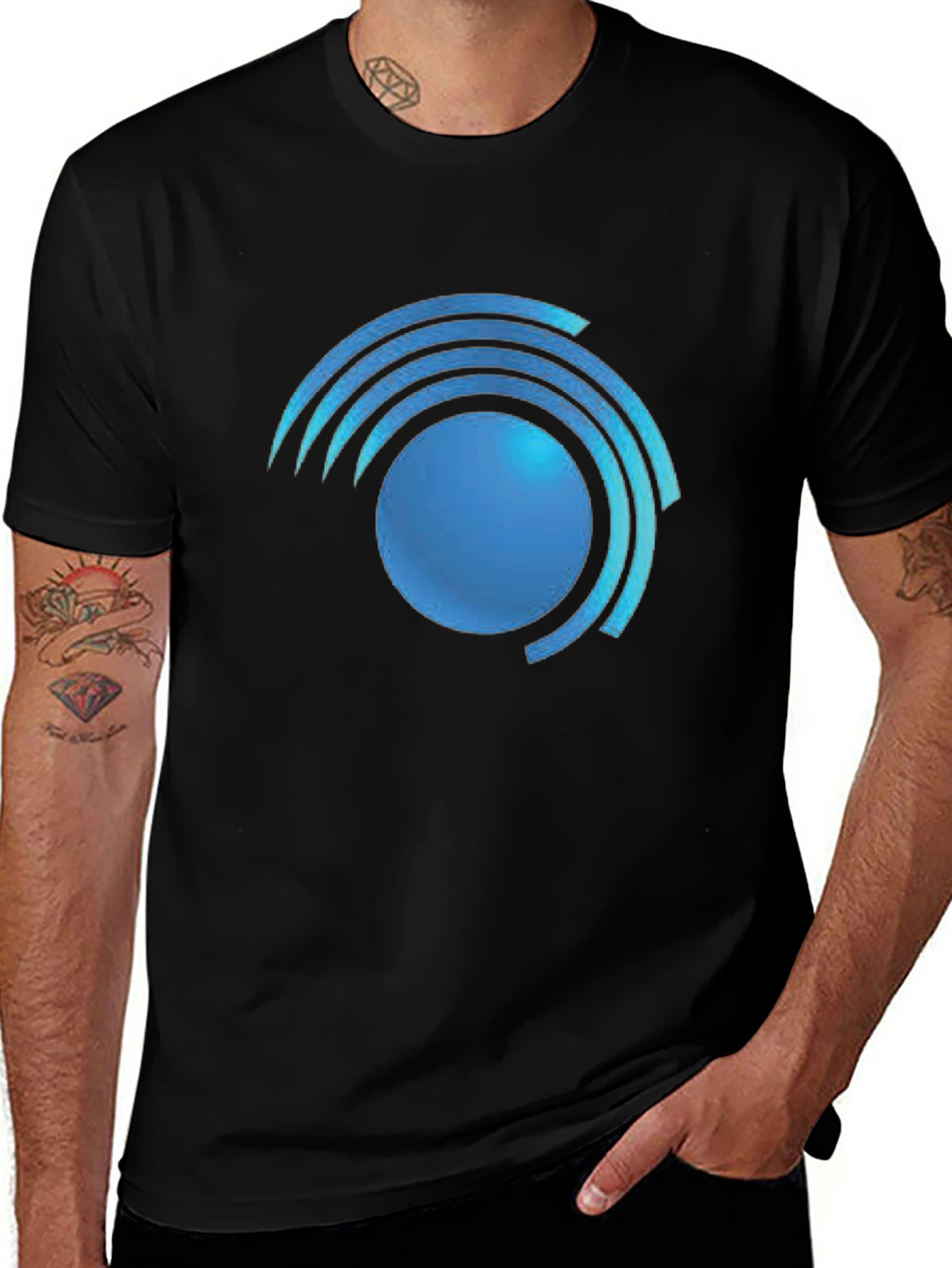 Variant 22 of Modern Blue Swirl Graphic Black T-Shirt
