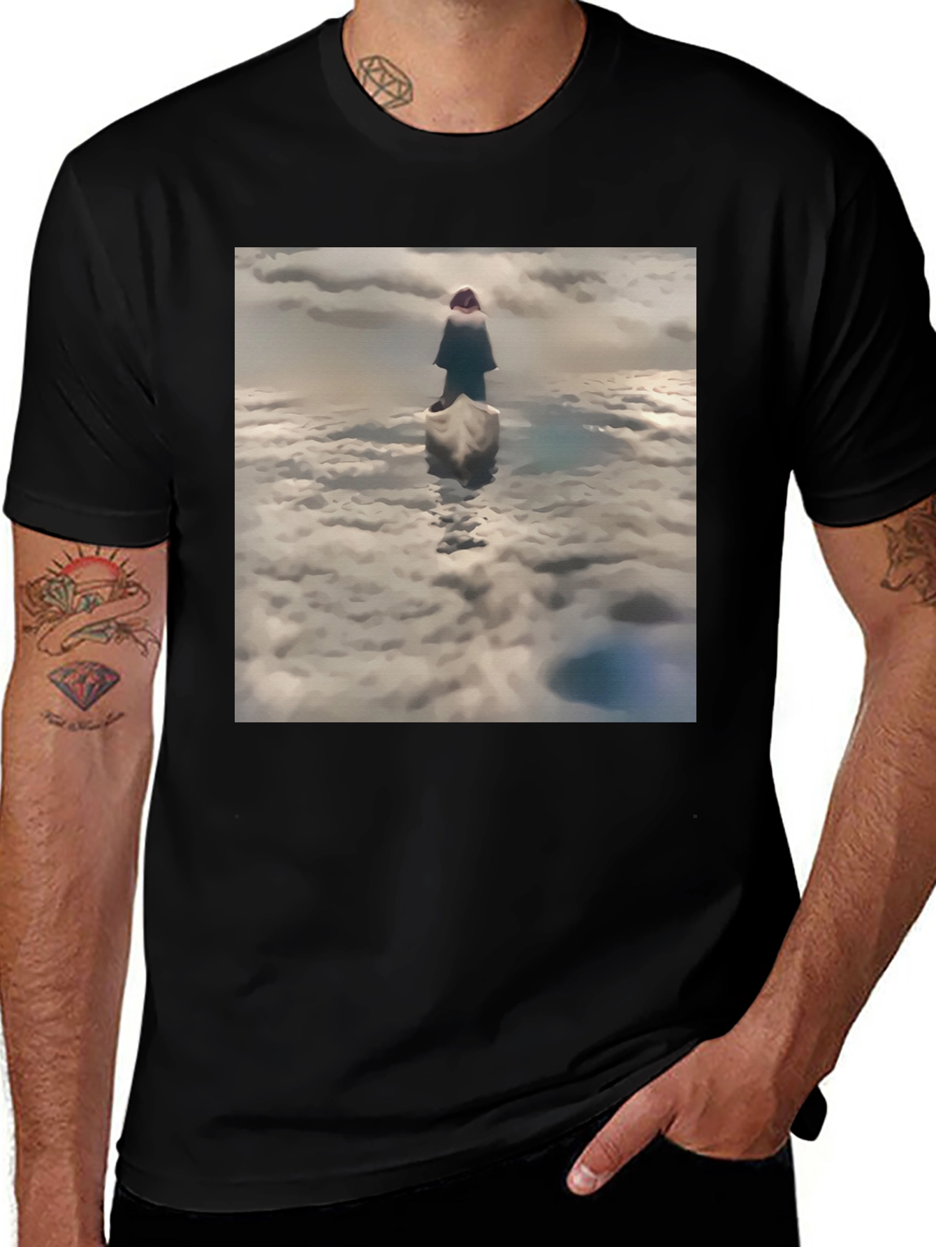 Variant 15 of Cloud Walker Graphic Tee - Soft Black Cotton