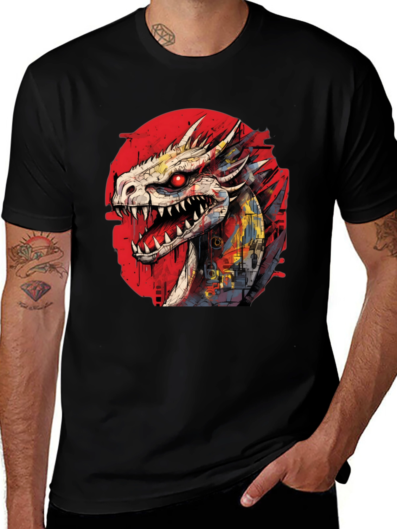 Variant 14 of Dragon Graphic Print Tee - Men's Black T-Shirt