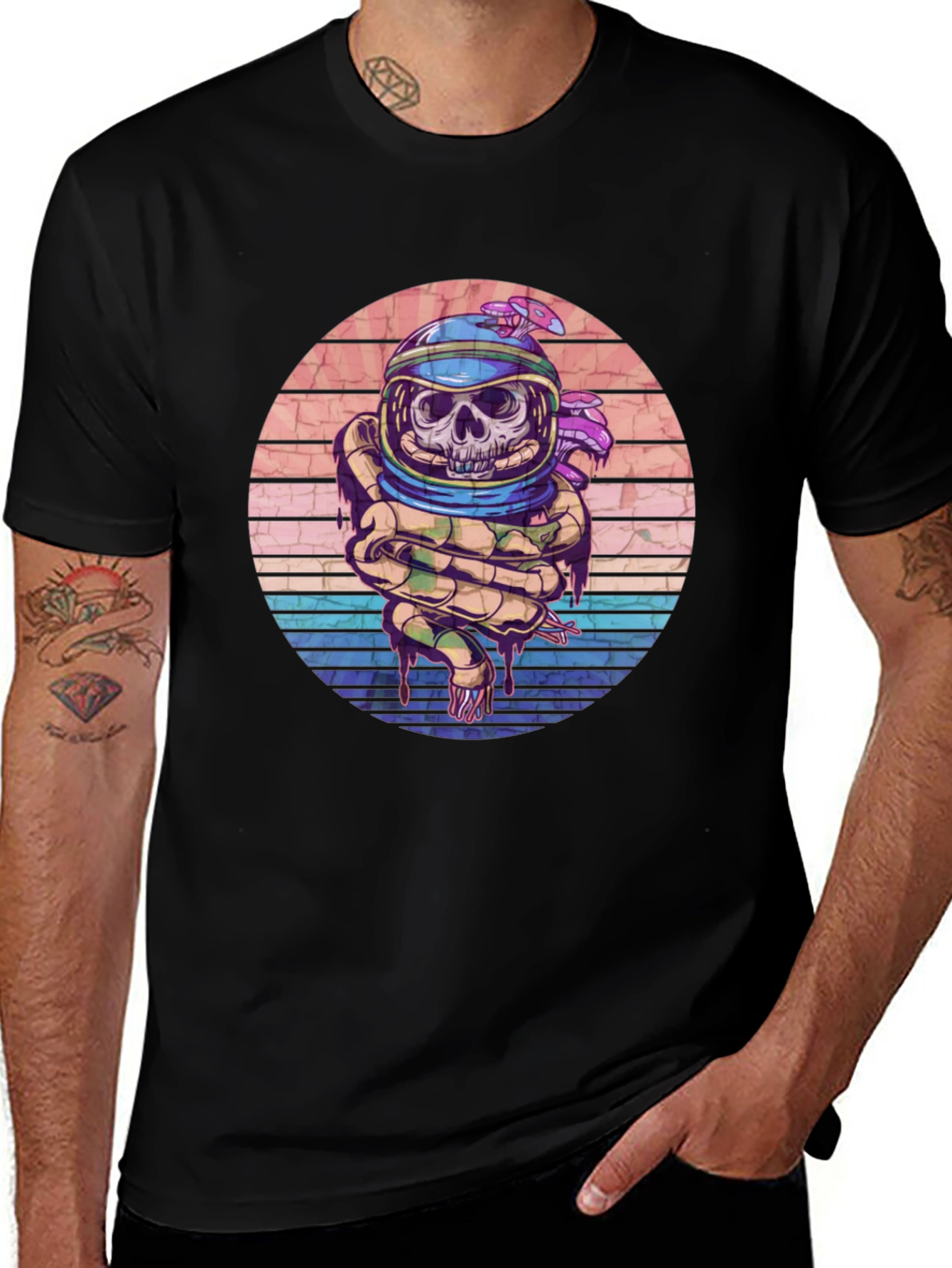 Black Retro Skull Astronaut Graphic Tee main image