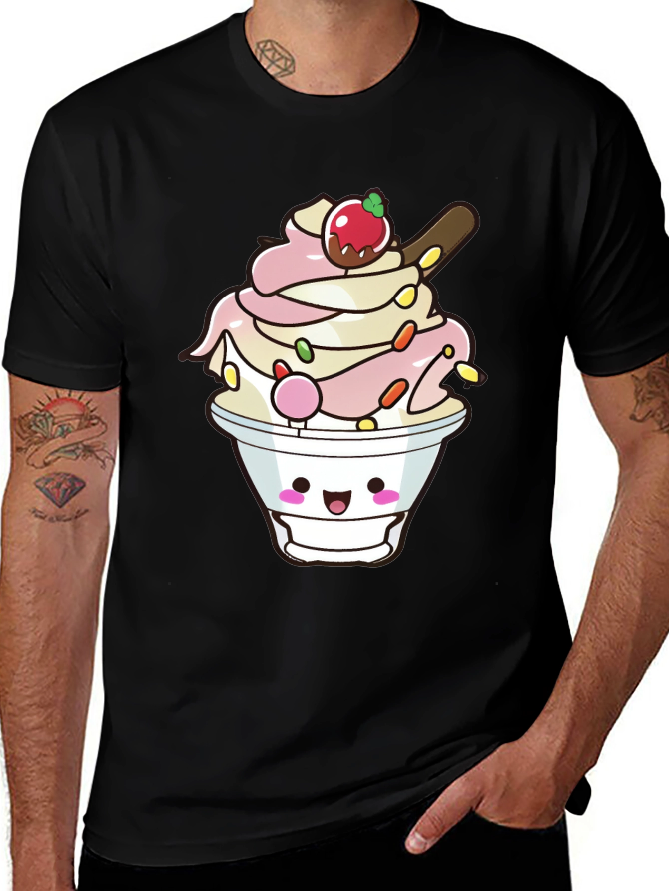Variant 27 of Kawaii Ice Cream Dessert Graphic Black T-Shirt