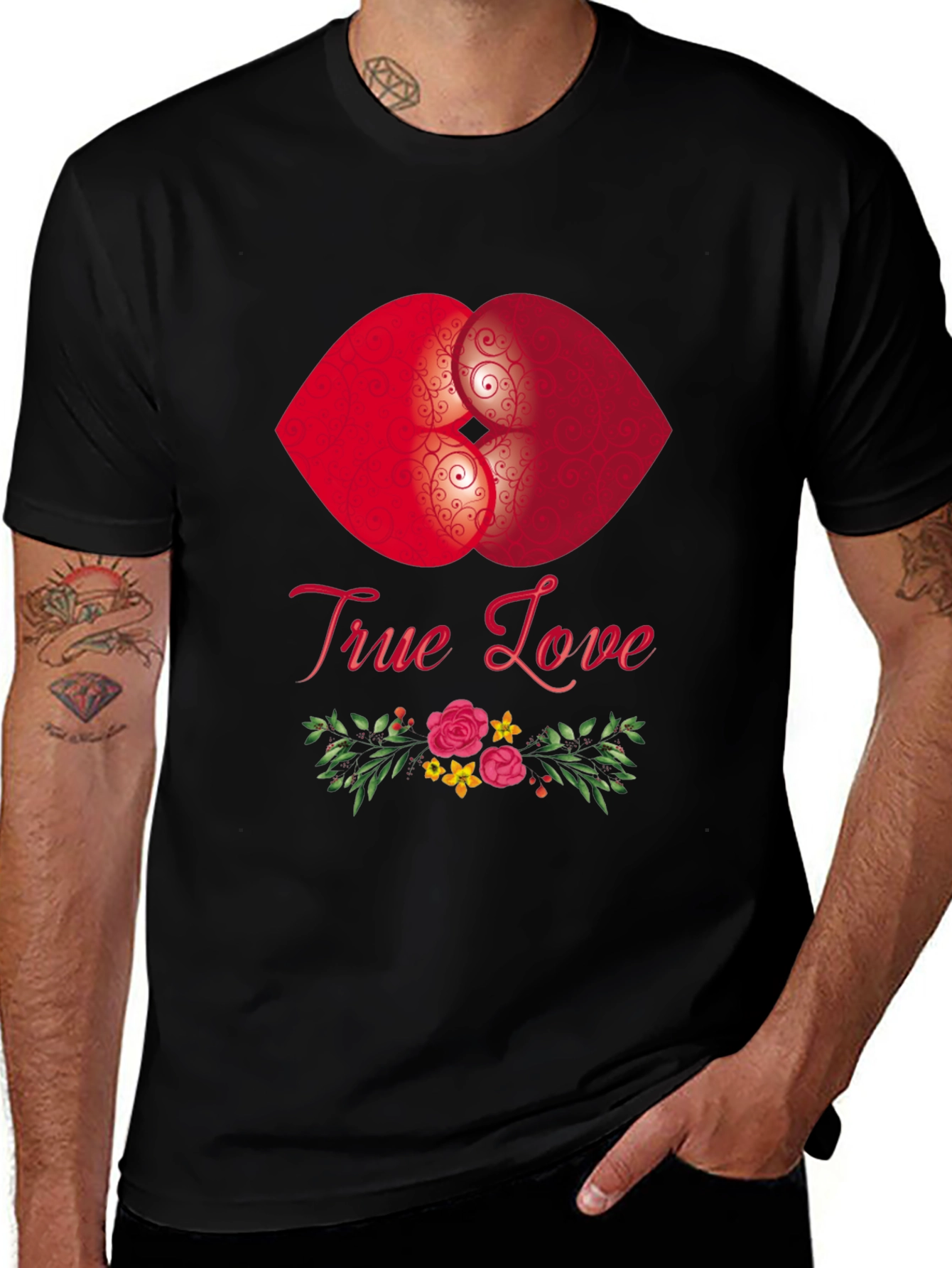 True Love Lip Design Black T-Shirt