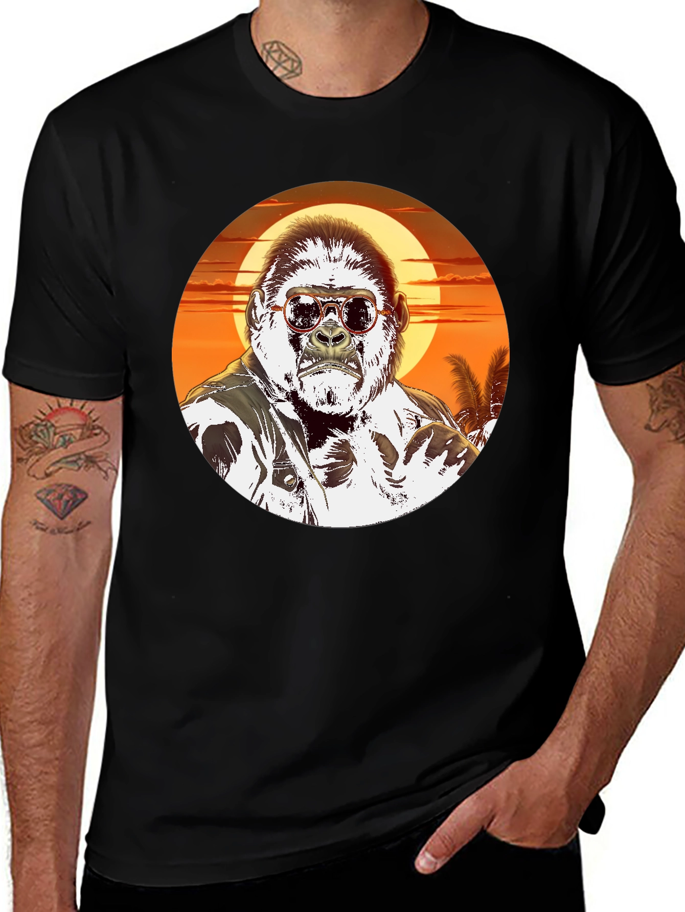 Variant 24 of Gorilla Sunset Graphic Tee - Cool Animal T-Shirt
