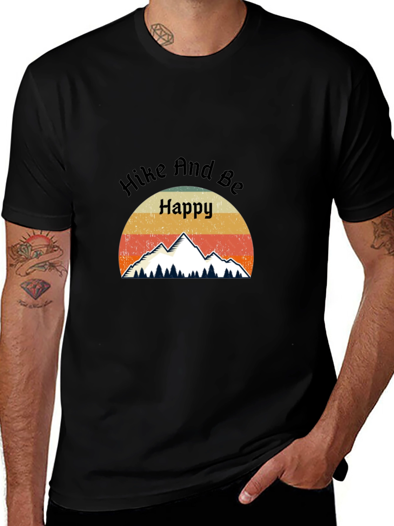 Variant 27 of Hike and Be Happy Graphic Tee - Retro Mountain Design