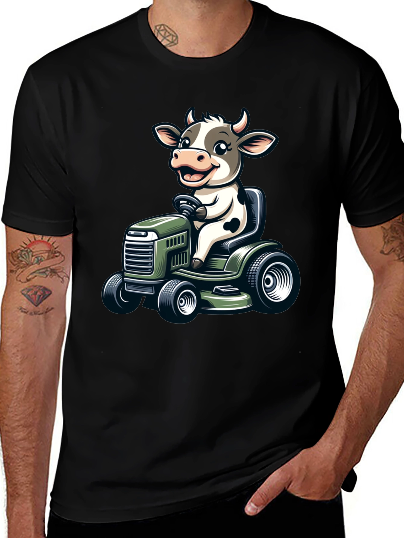 Cow on a Mower T-Shirt - Quirky Graphic Tee