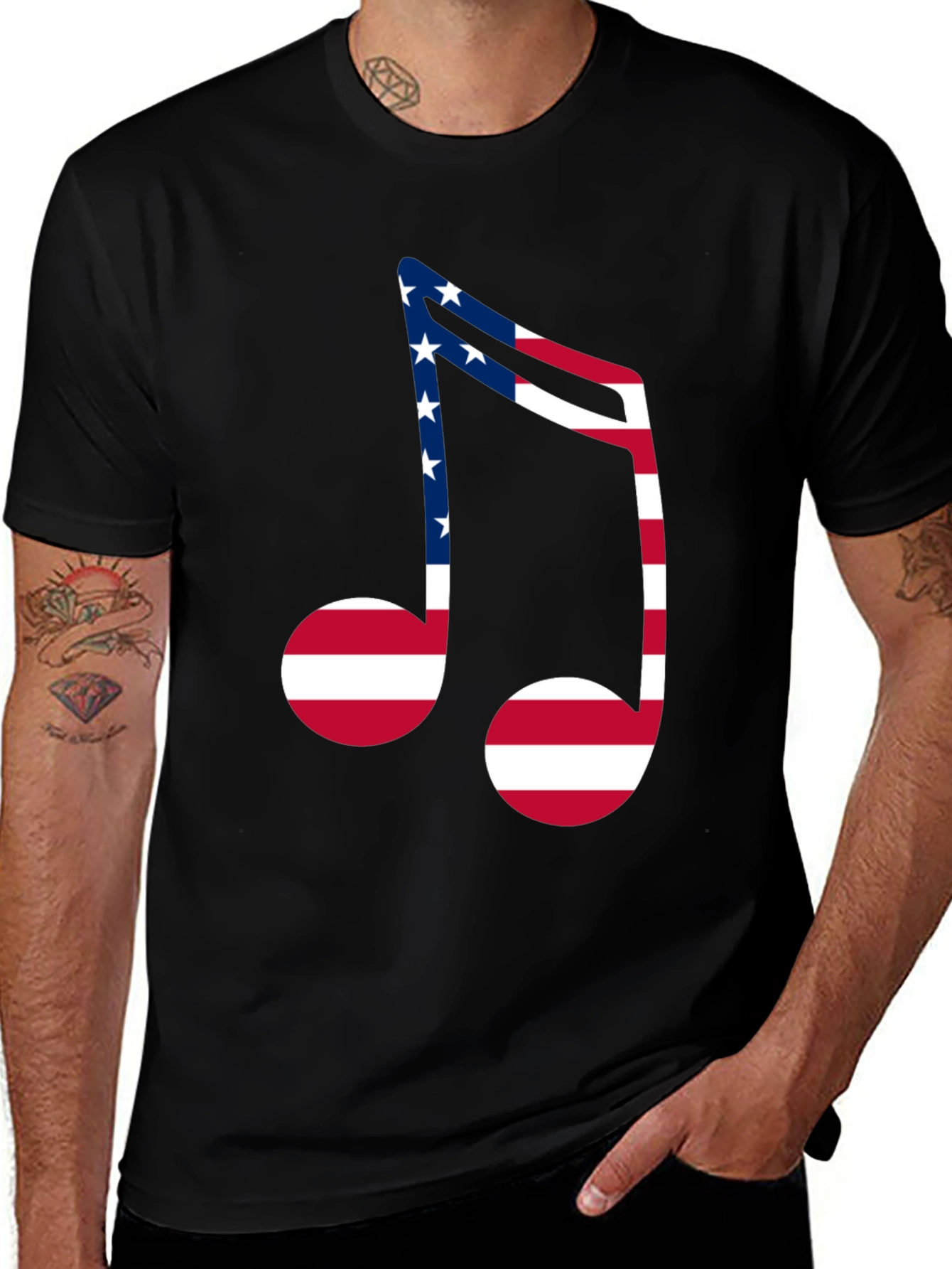 Variant 5 of American Flag Music Note Black T-Shirt