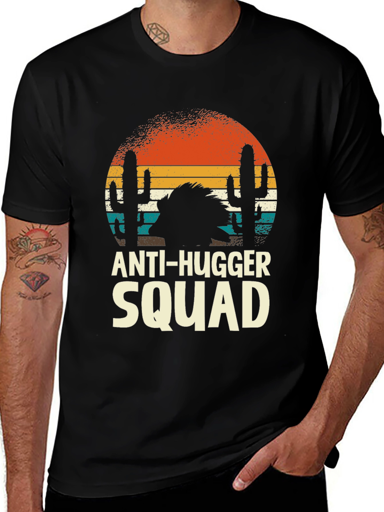 Anti-Hugger Squad Graphic Tee - Desert Sunset Design