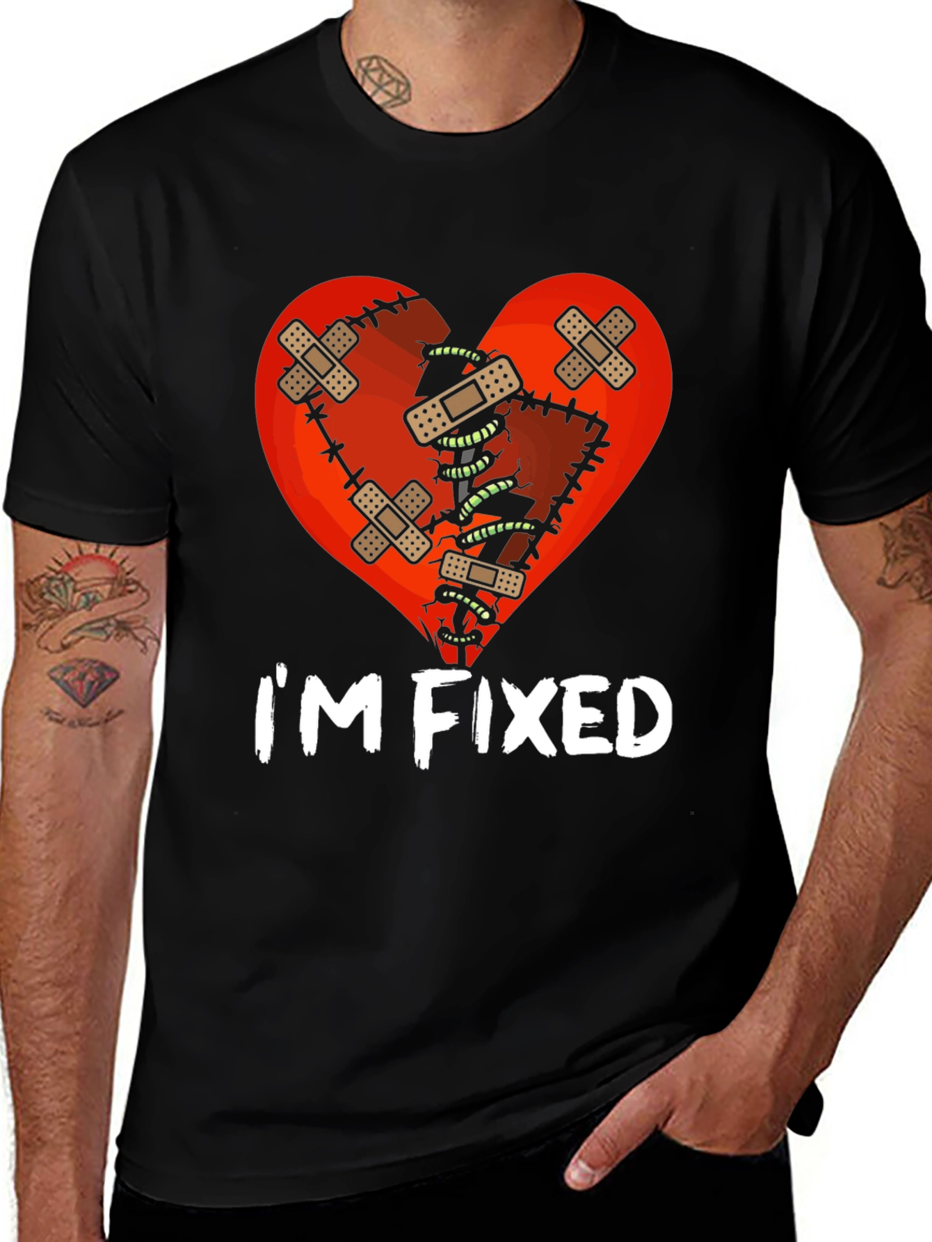 Black I'm Fixed Broken Heart T-Shirt main image