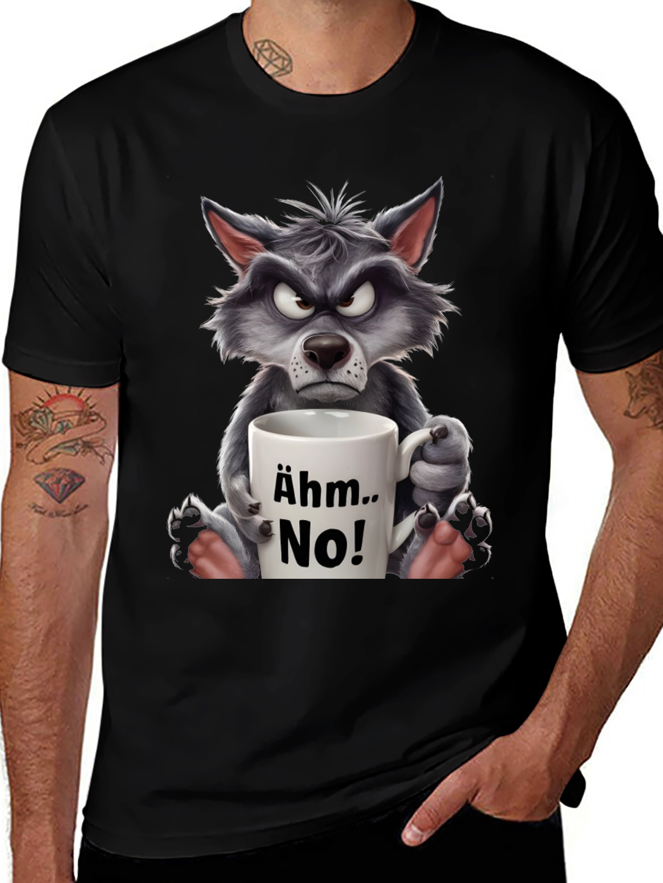 Variant 4 of Grumpy Wolf "Ähm.. No!" T-Shirt - Express Your Mood!