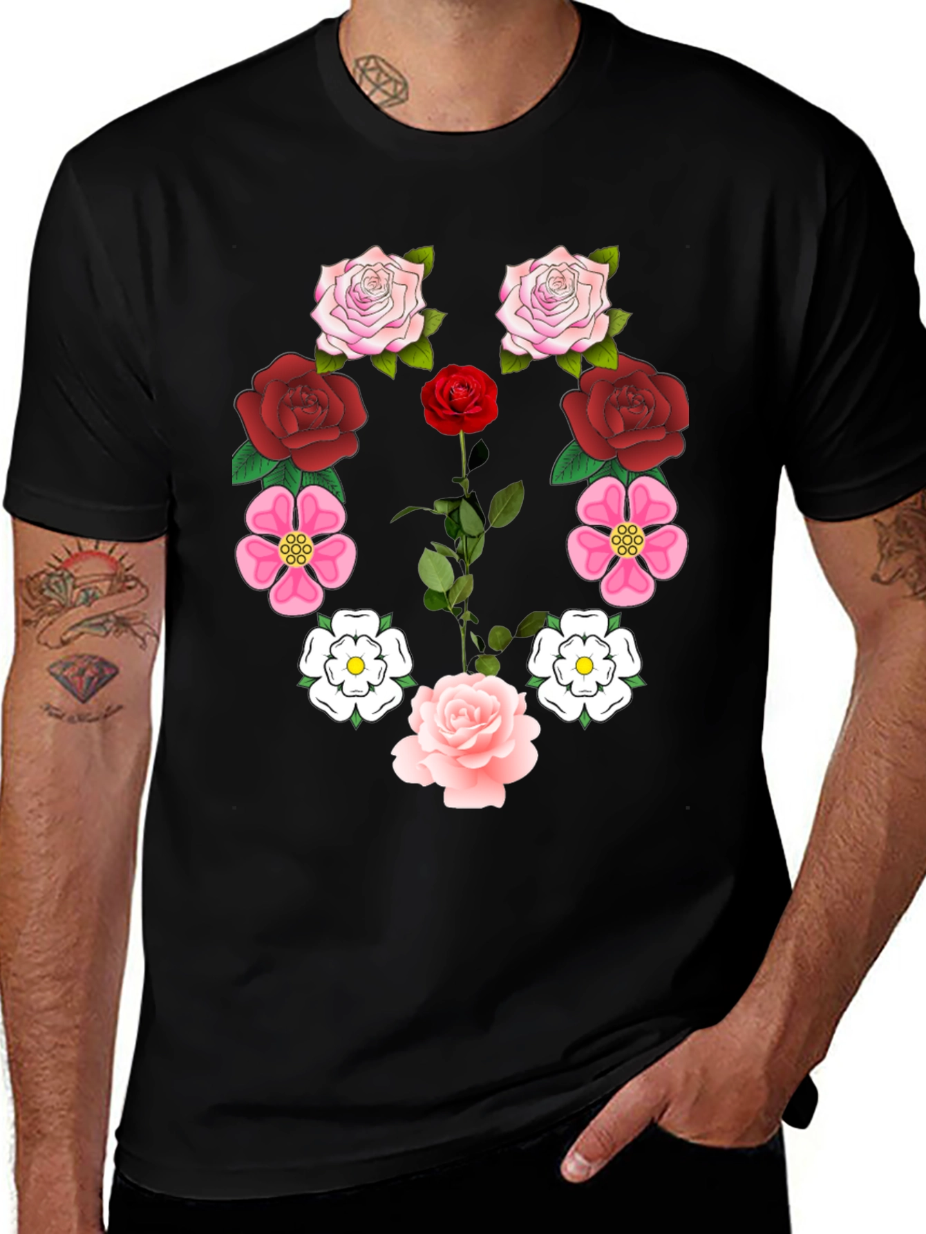 Variant 16 of Floral Wreath Graphic Tee - Unique Rose Design