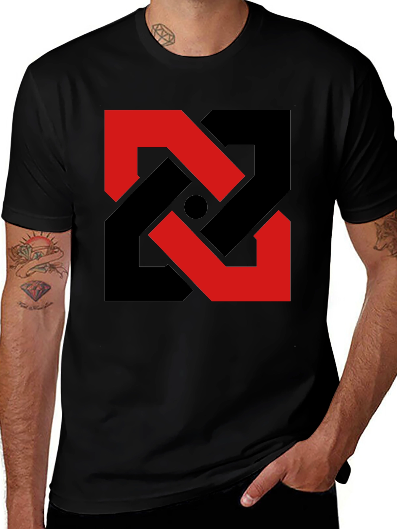 Variant 28 of Abstract Geometric T-Shirt - Red & Black Design