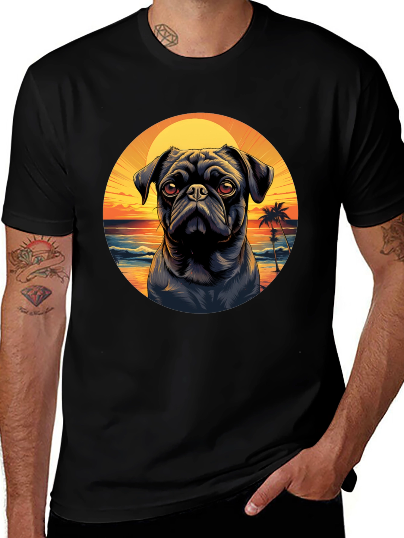 Variant 12 of Pug Beach Sunset Graphic Tee