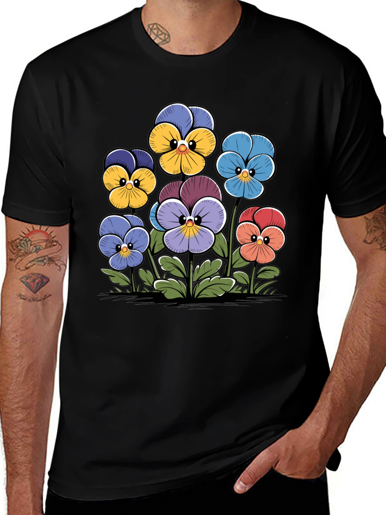 Variant 27 of Floral Fun T-Shirt - Cute Cartoon Pansies