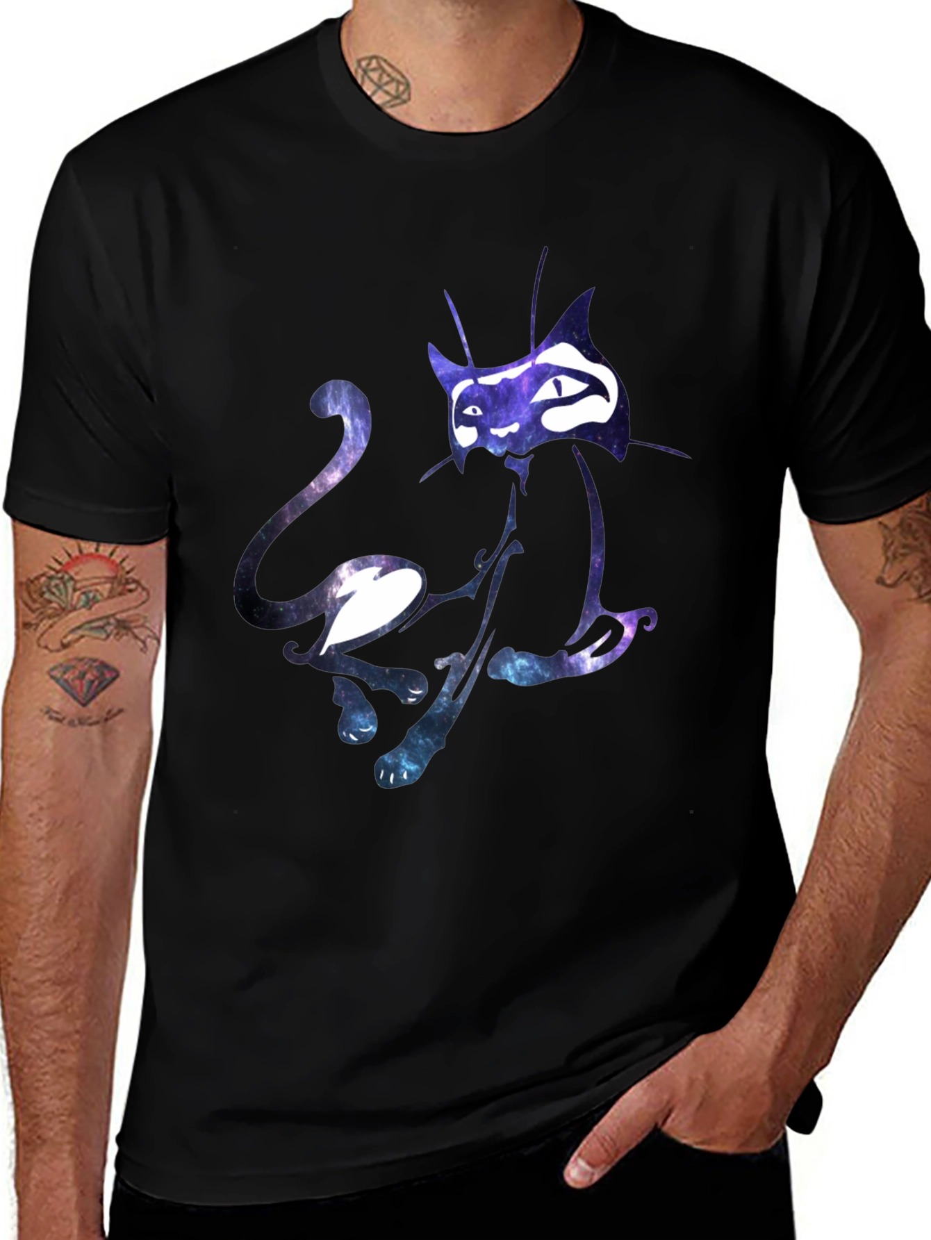 Variant 26 of Galaxy Cat Graphic Tee - Black Cotton T-Shirt