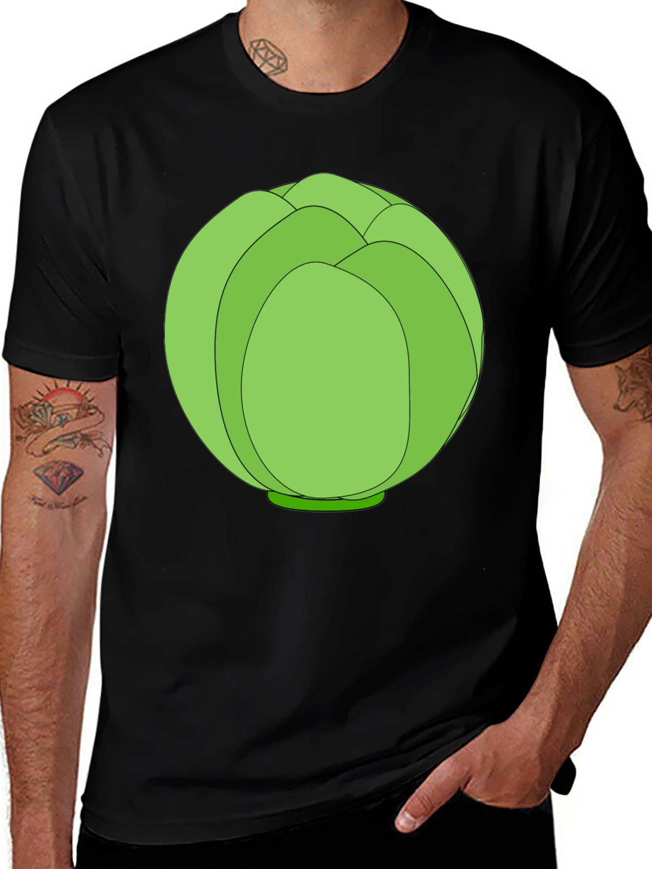 Variant 7 of Cabbage Graphic Black T-Shirt - Funny Vegetable Tee