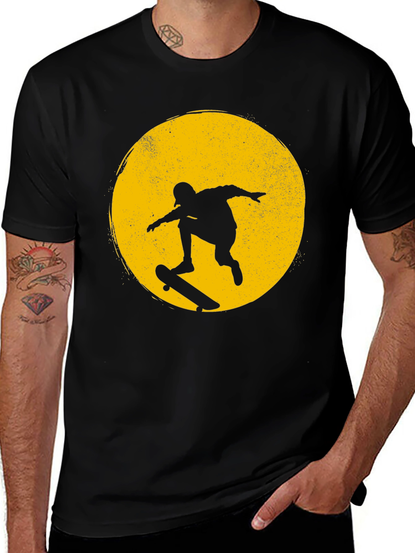 Variant 3 of Skater Silhouette Graphic Tee - Men's Black T-Shirt