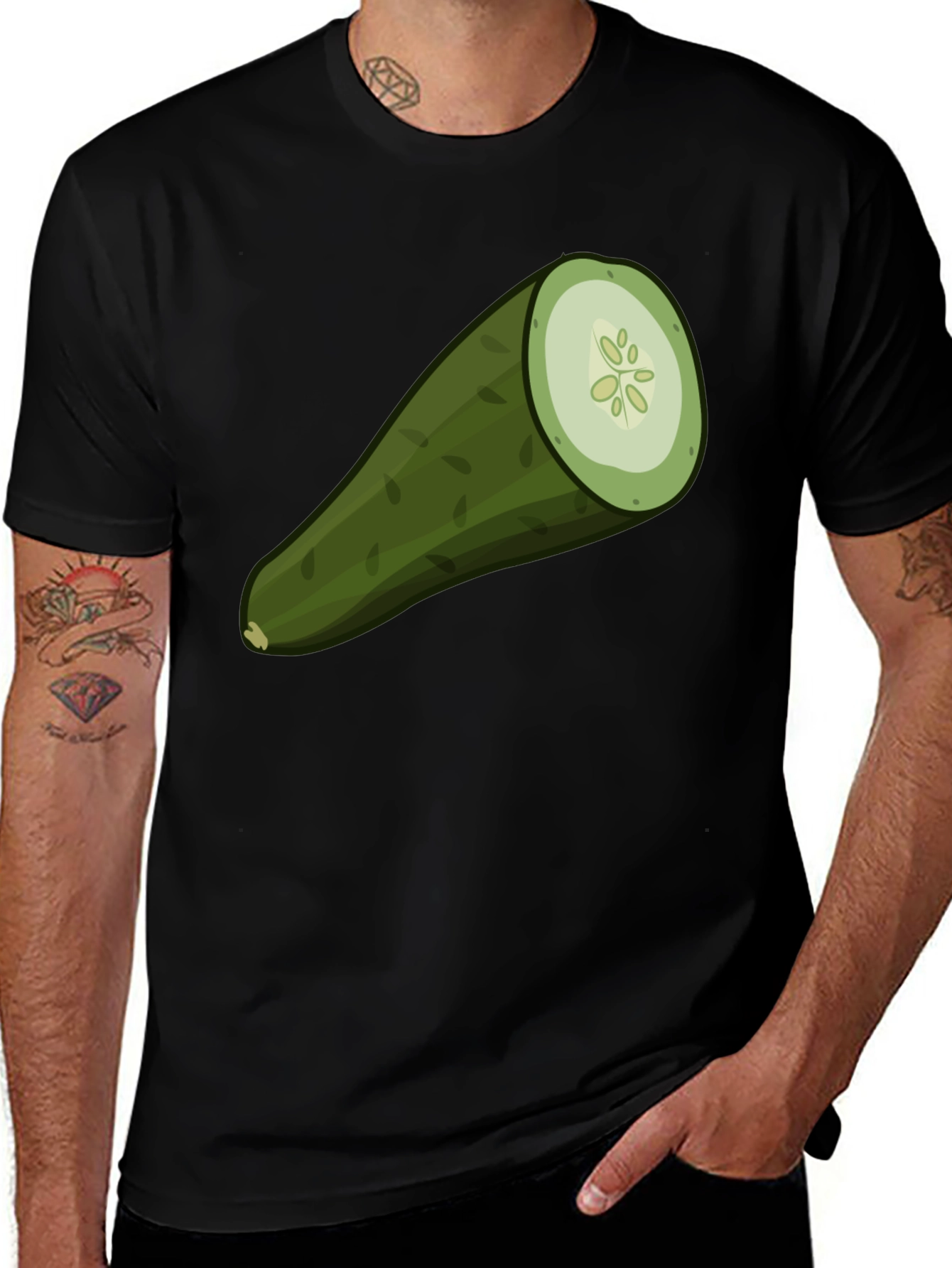 Variant 2 of Cucumber Graphic T-Shirt - Black Crew Neck Tee