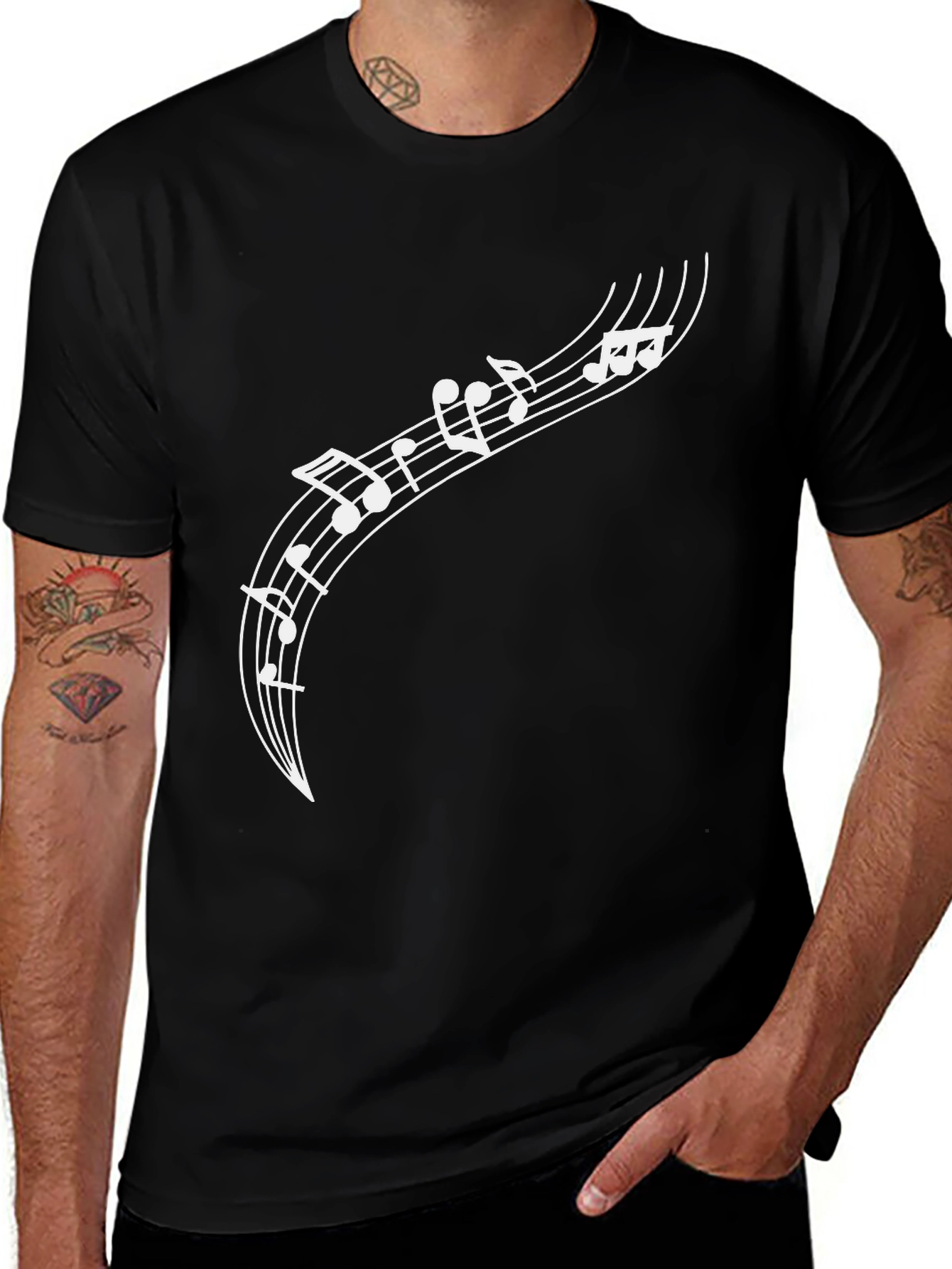Variant 29 of Musical Notes Graphic Black T-Shirt