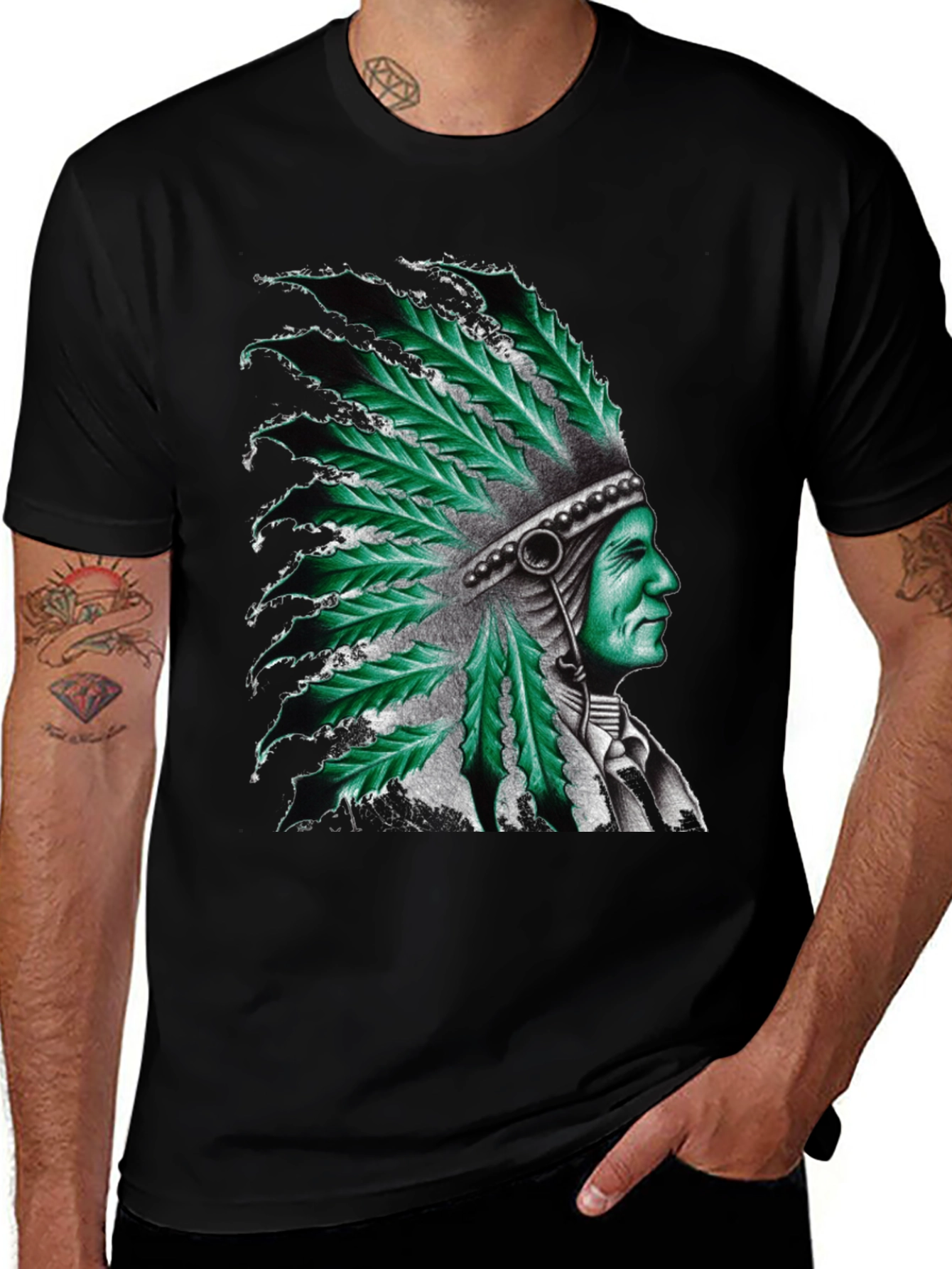 Variant 22 of Cannabis Leaf Headdress Graphic Tee