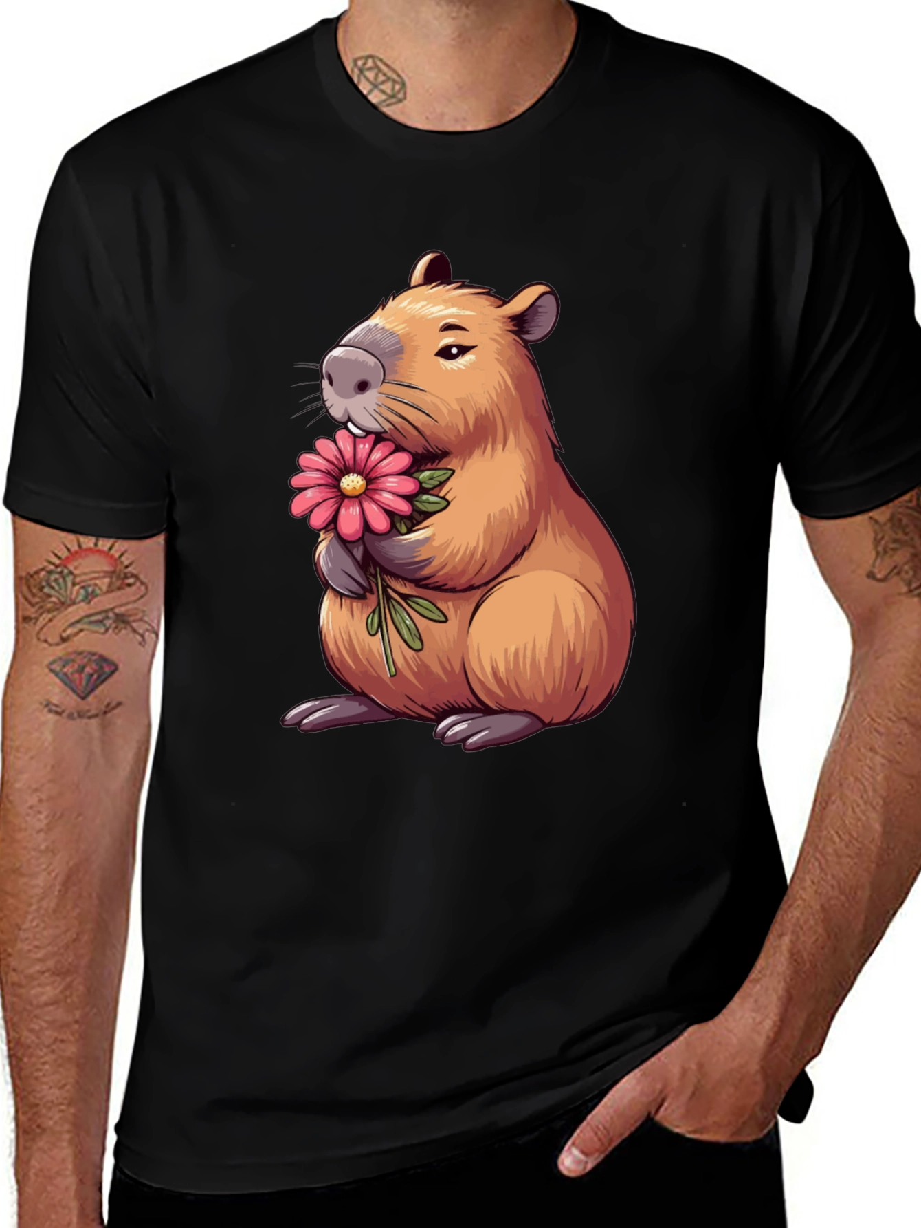 Variant 29 of Capybara with Flower Graphic T-Shirt