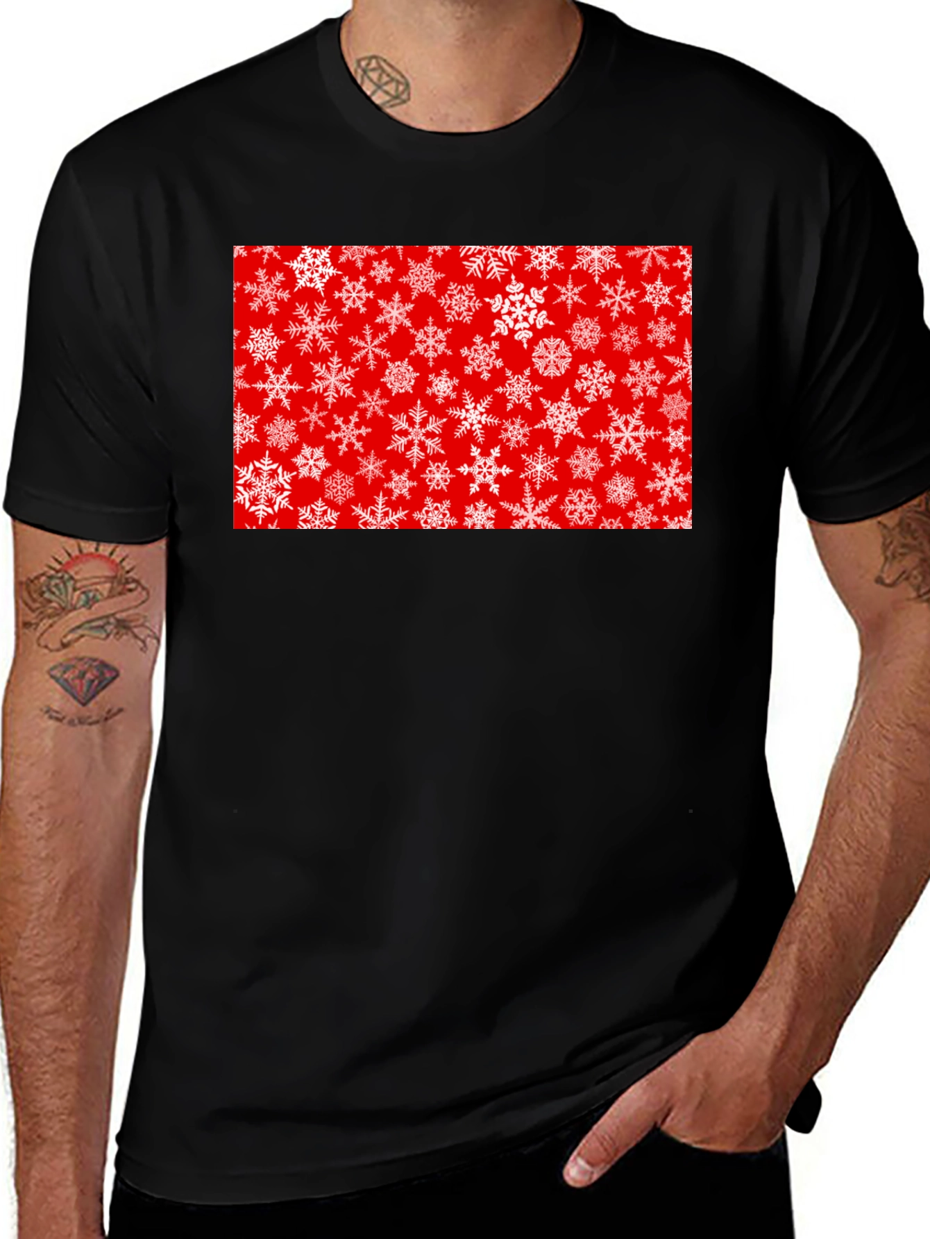 Variant 12 of Festive Snowflake Graphic Tee - Red Holiday Shirt