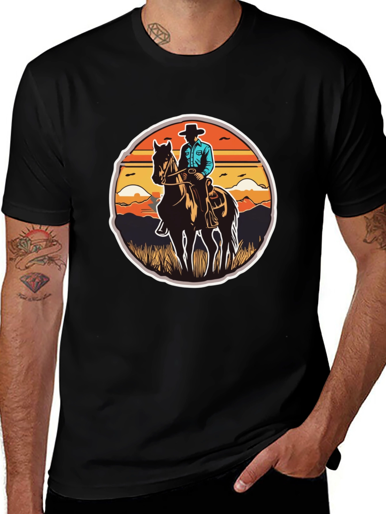 Variant 5 of Cowboy on Horseback Black T-Shirt