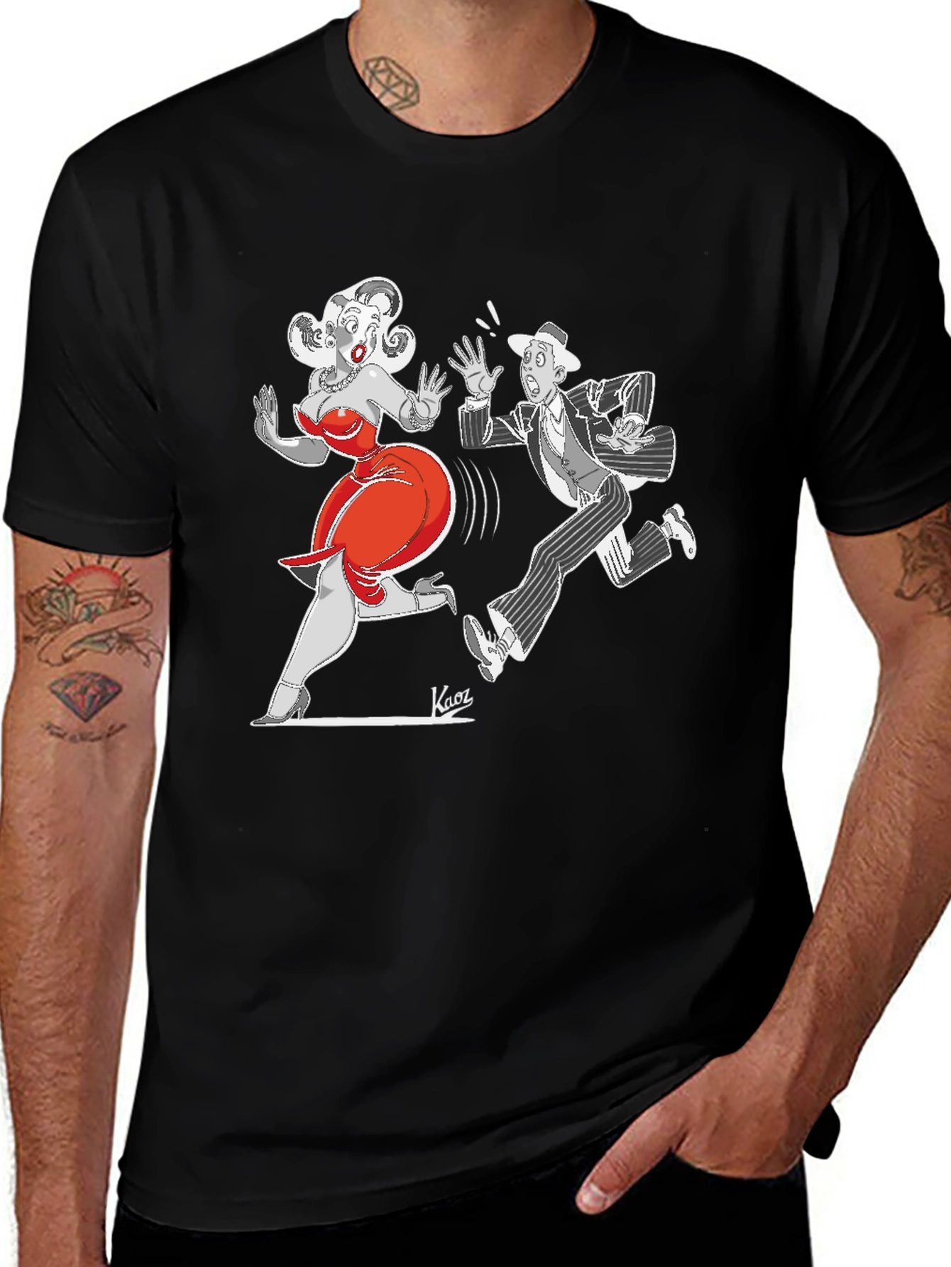 Cartoon Print T-Shirt: Vintage Chase Design