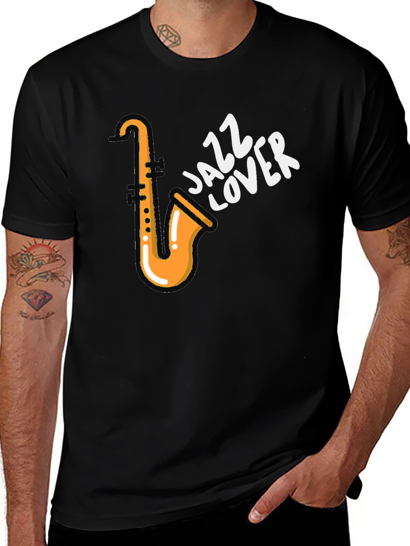 Black Jazz Lover T-Shirt - Saxophone Design main image
