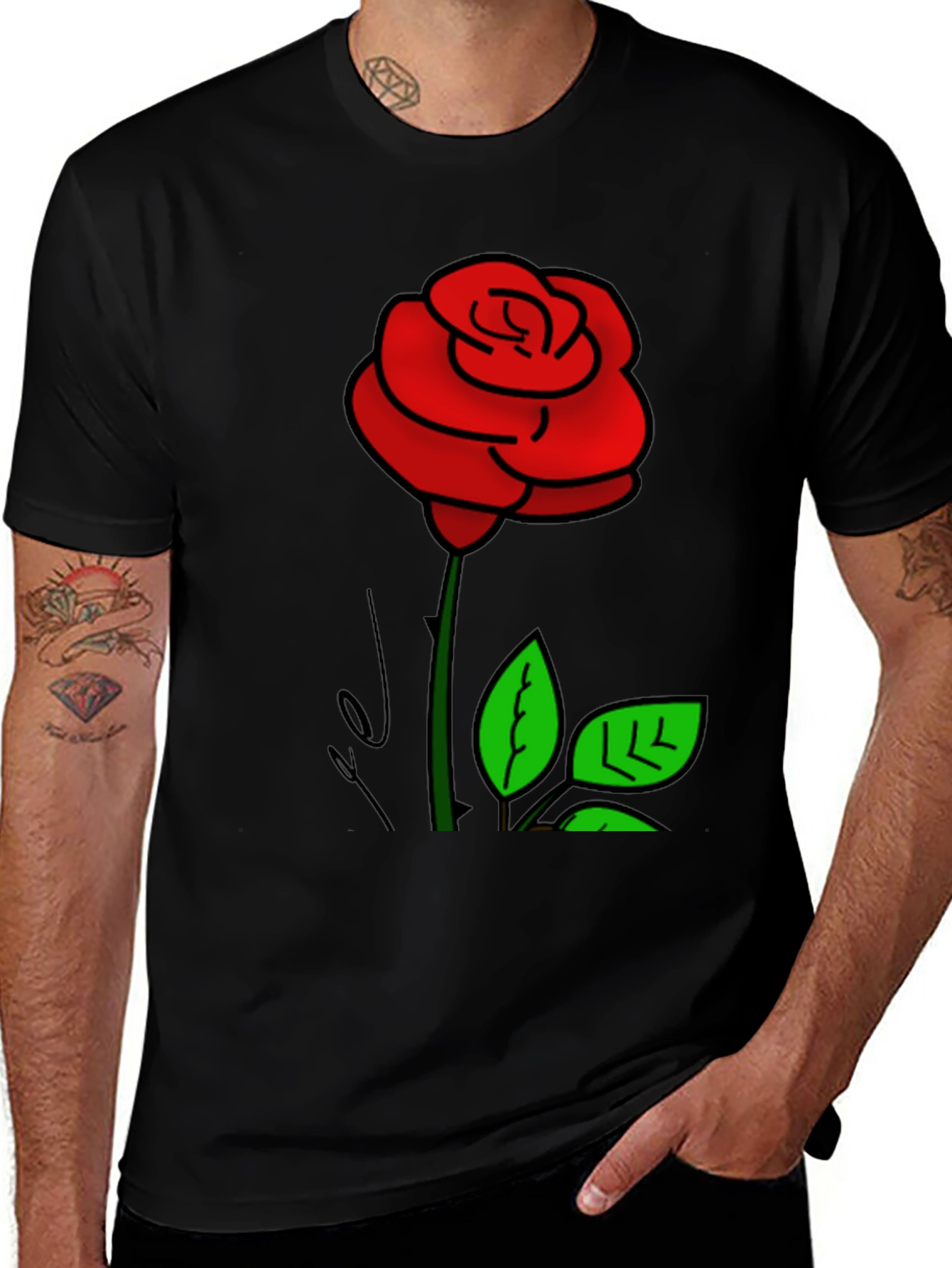 Variant 20 of Black T-Shirt with Rose Graphic Print