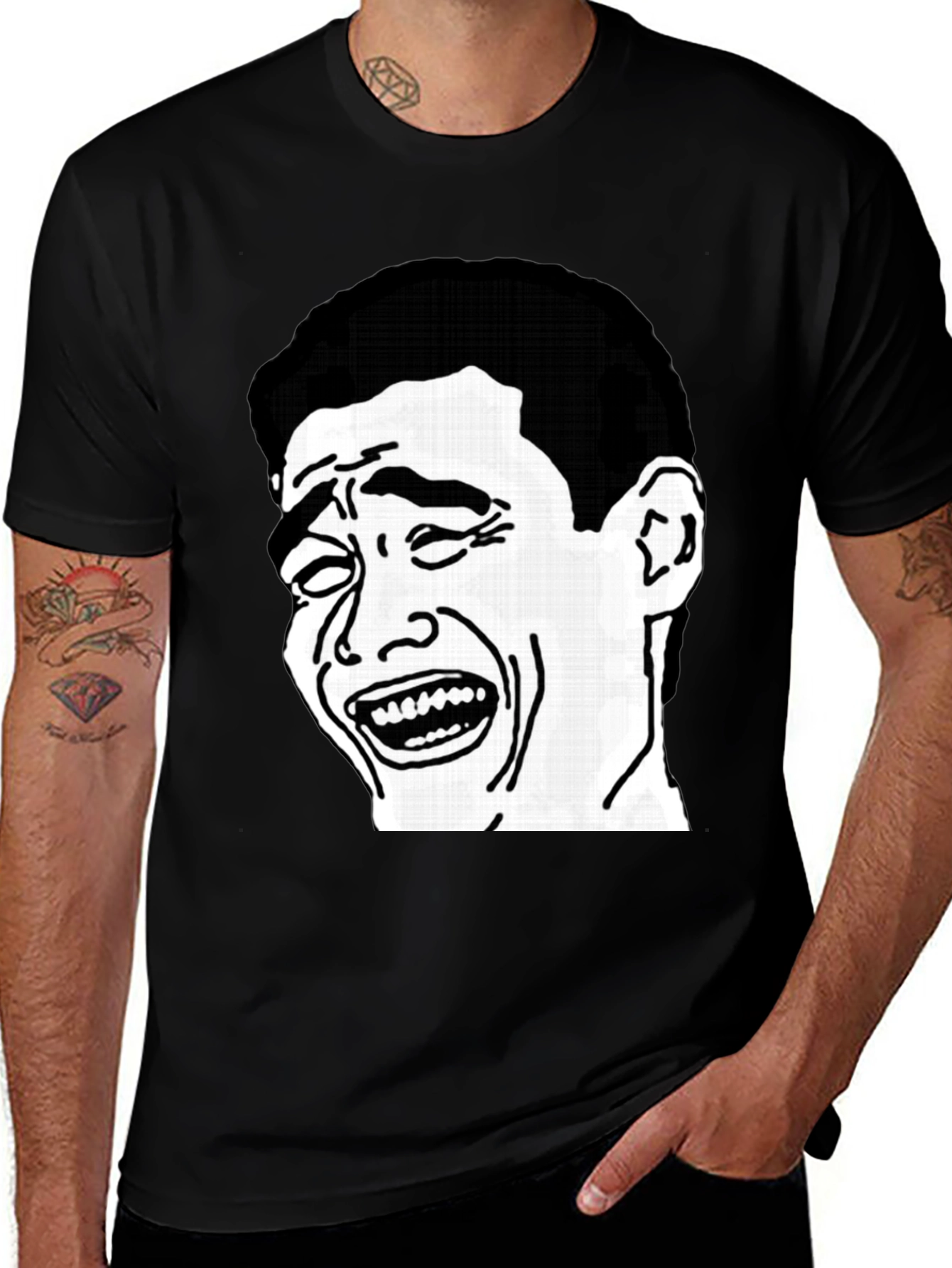 Variant 10 of Laughing Face Graphic Tee - Black Cotton Blend T-Shirt