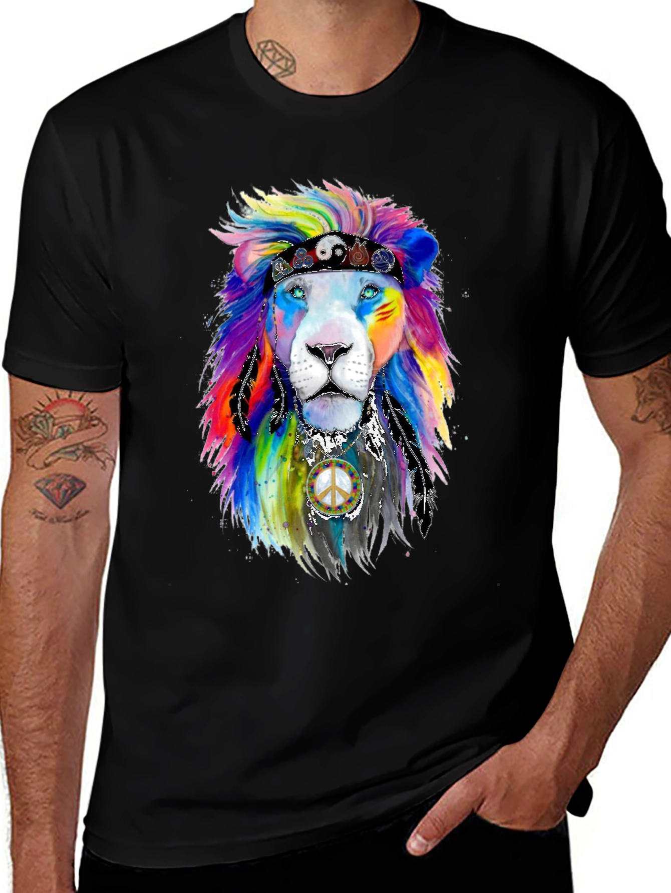 Black Rainbow Lion Graphic Tee main image