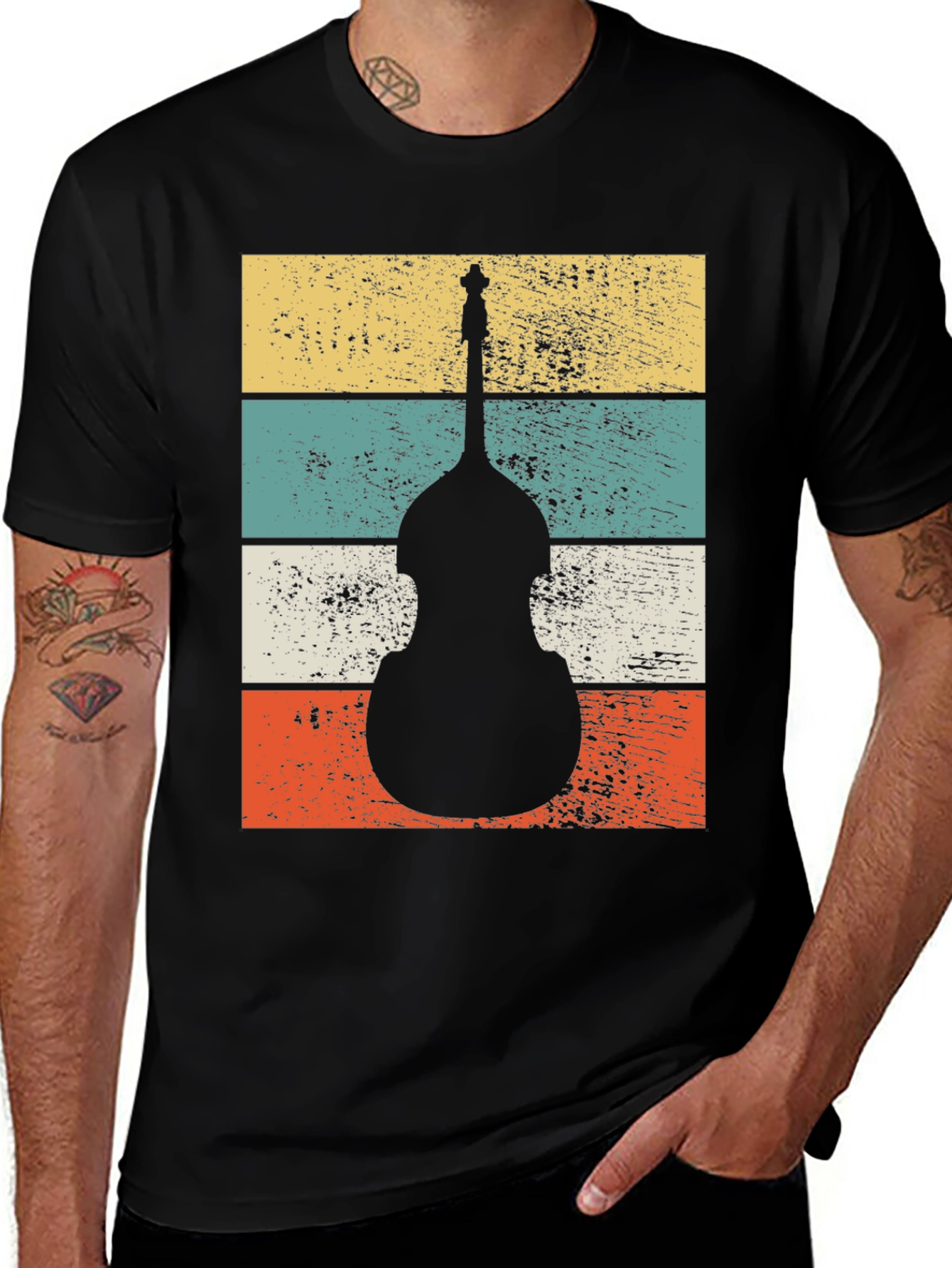 Variant 9 of Vintage Style Bass Guitar Graphic Tee - Black