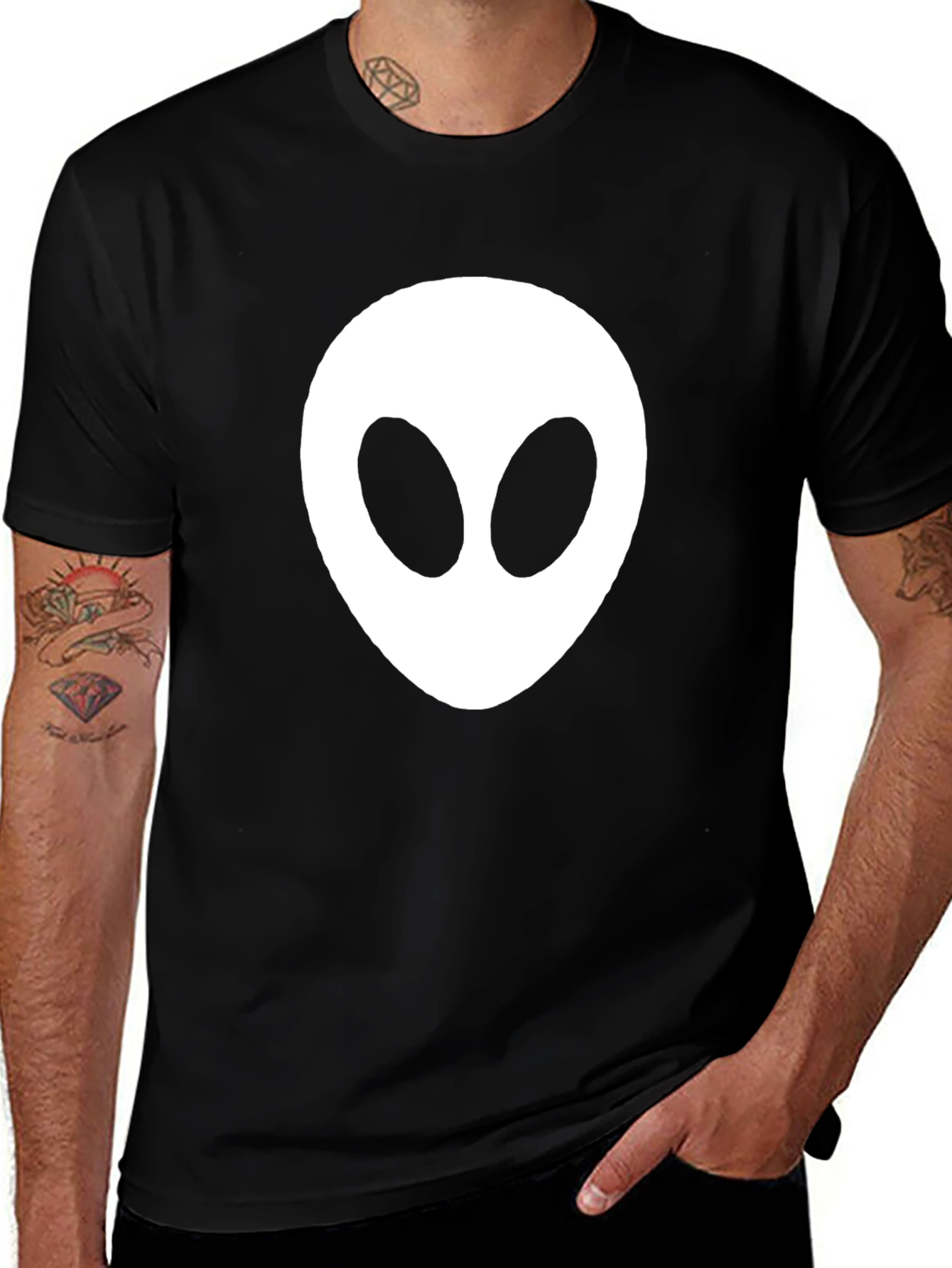 Variant 20 of Alien Head Graphic Tee - Black Short Sleeve T-Shirt