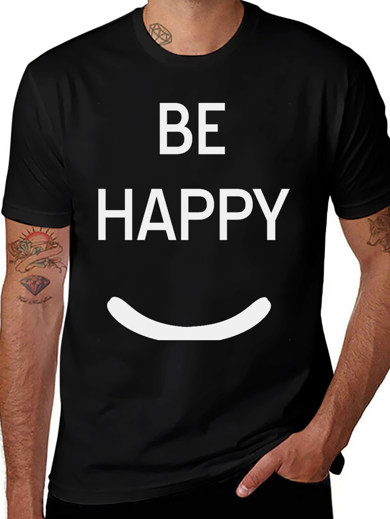 Variant 14 of Be Happy Graphic Tee - Black Casual T-Shirt