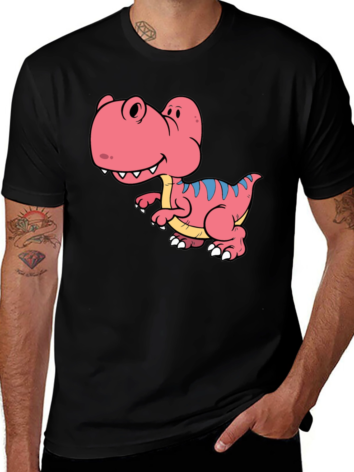 Variant 21 of Dino T-Shirt: Black Tee with Cute Cartoon Dinosaur Design