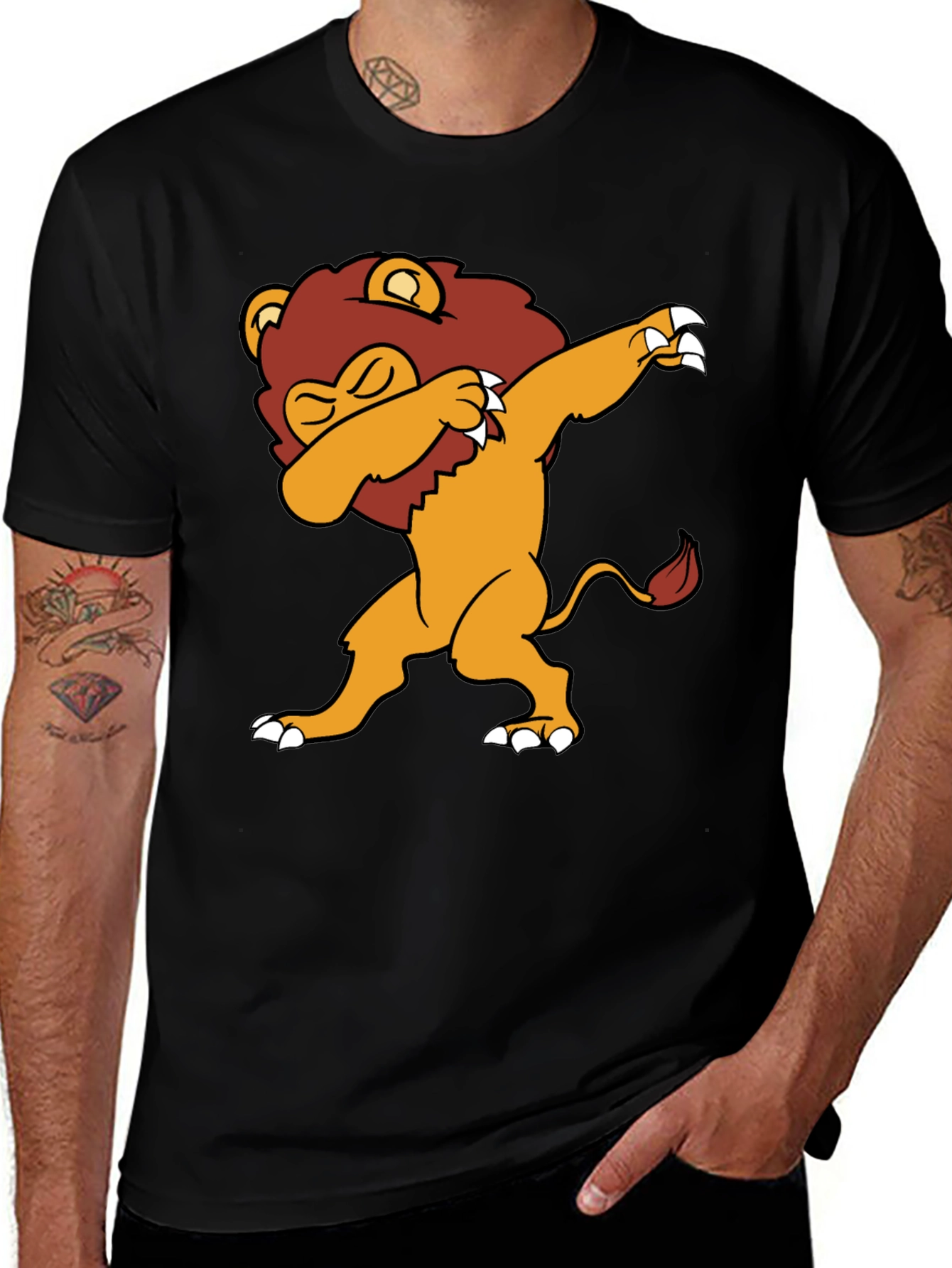 Variant 16 of Dabbing Lion Graphic Tee - Black Cotton Blend T-Shirt