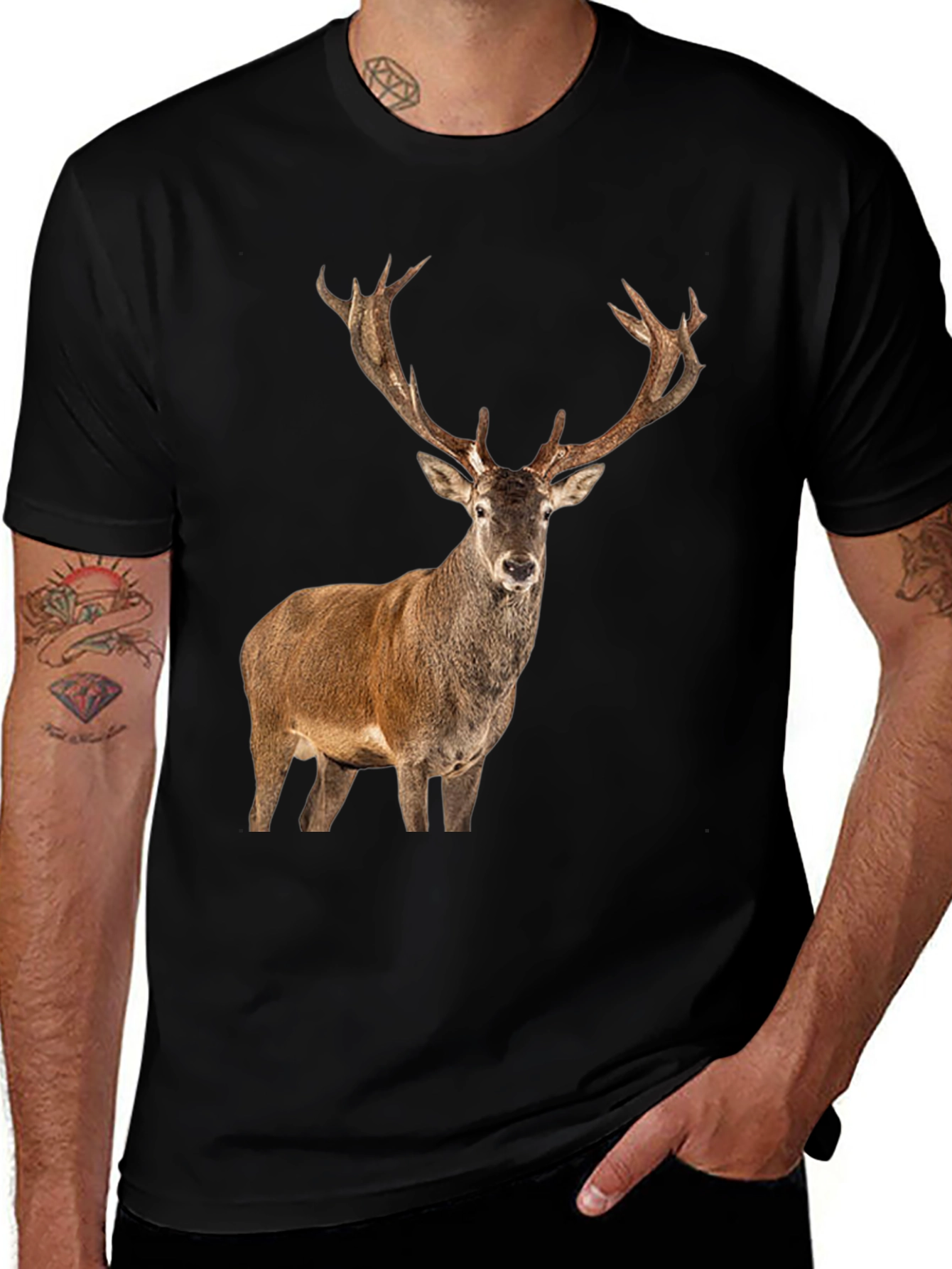 Variant 27 of Deer Graphic Print Black T-Shirt