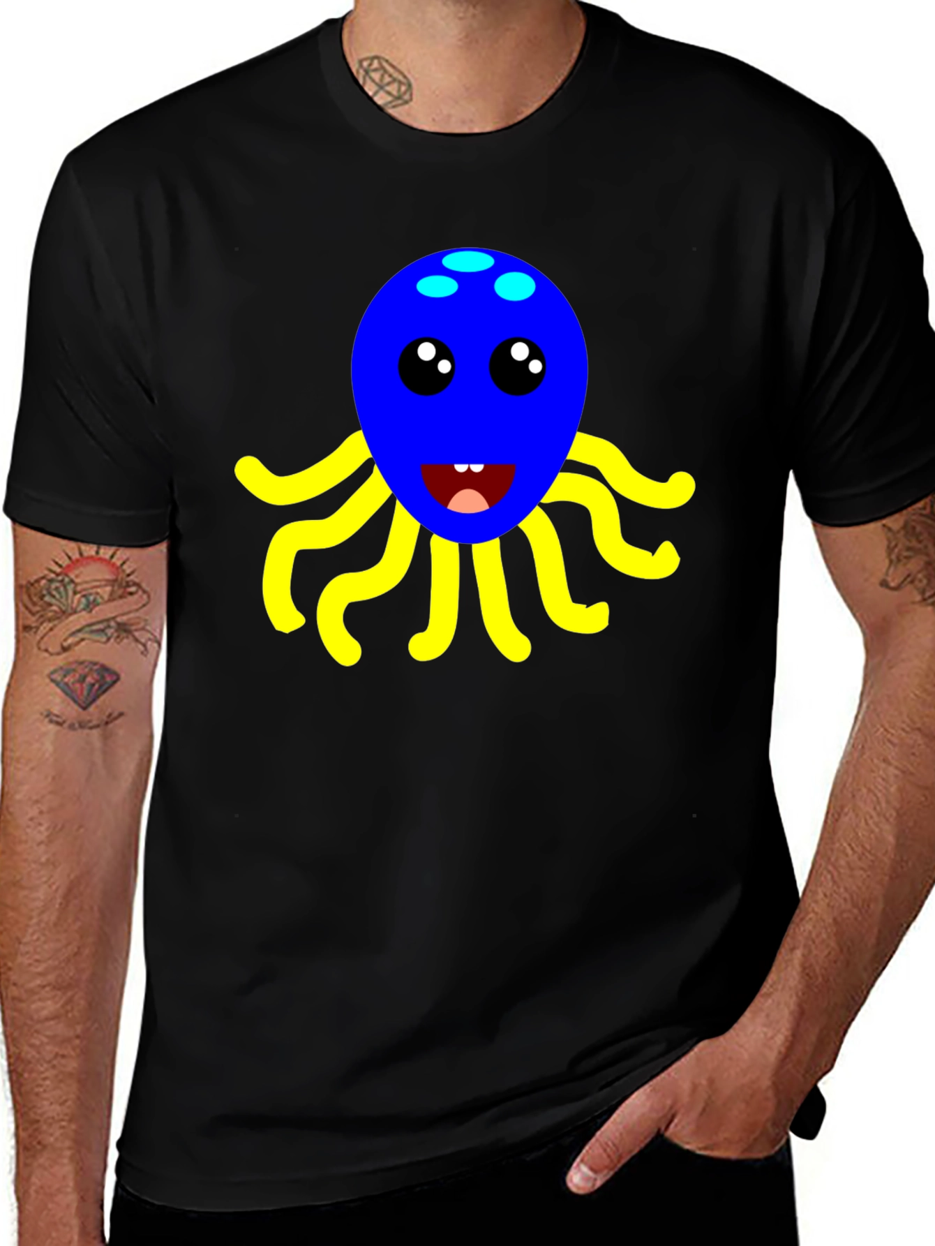 Variant 21 of Cute Octopus Graphic Tee - Black Cotton Shirt