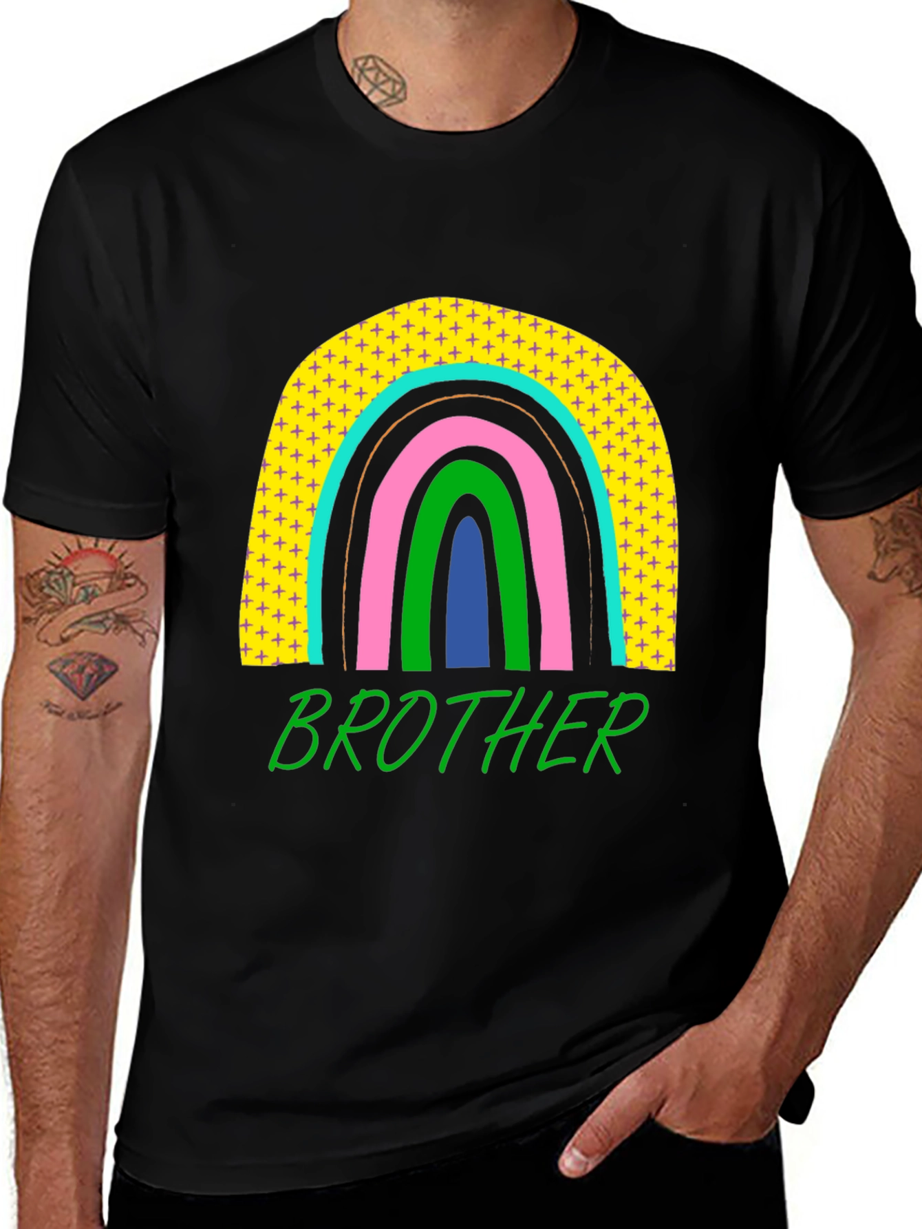 Variant 7 of Brother Rainbow Graphic T-Shirt - Men's Black Tee